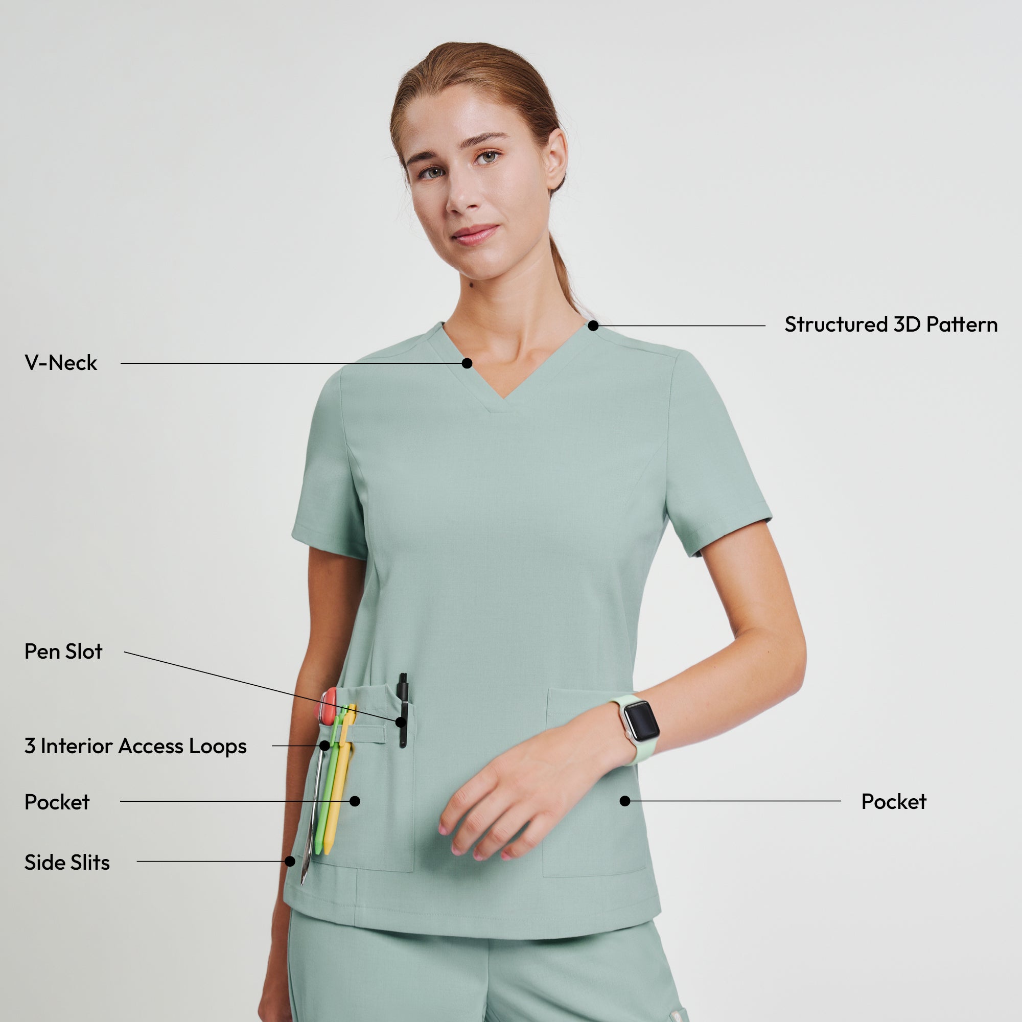 Image of Zenir | Women's VersaPocket Scrub Top - Sage Green