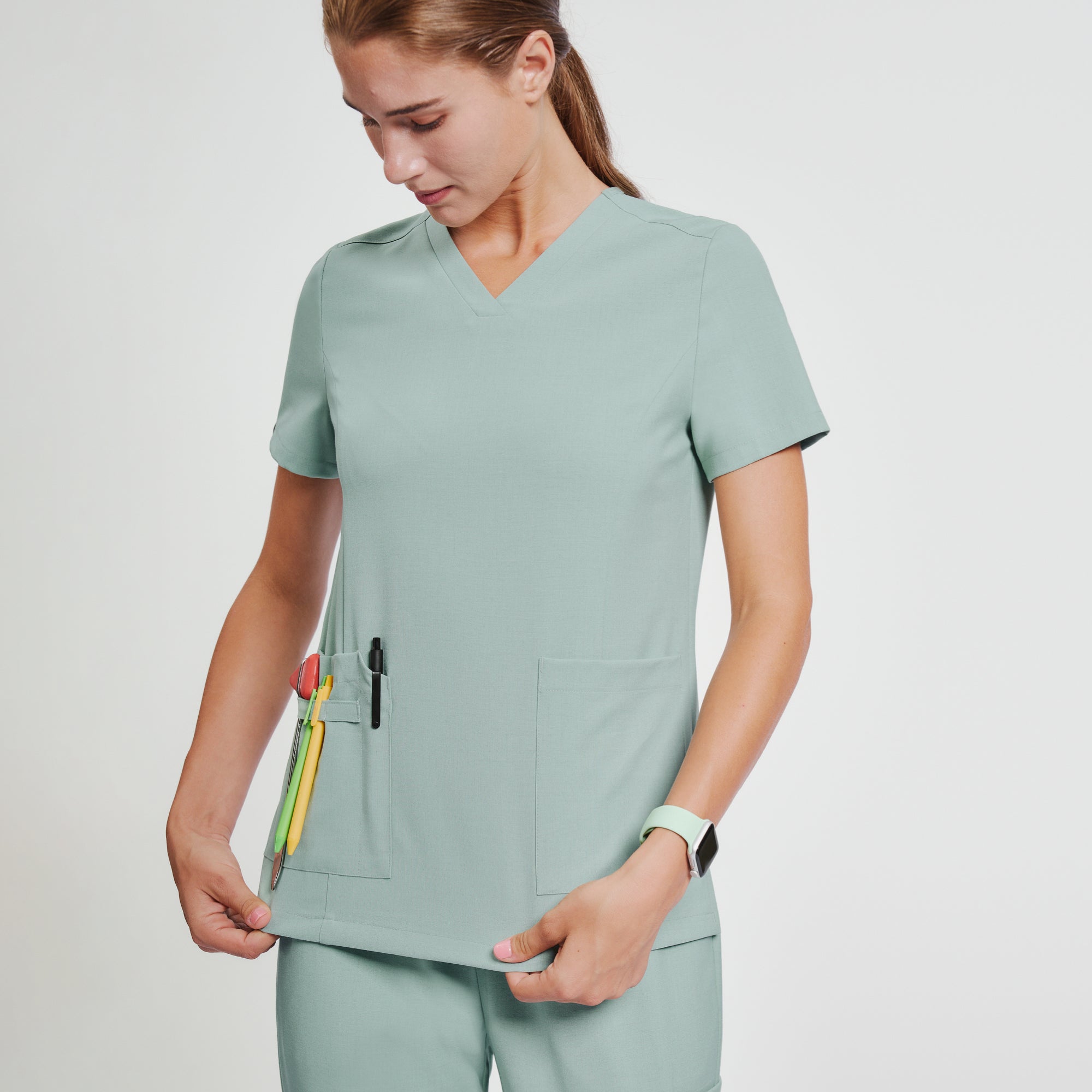 Image of Zenir | Women's VersaPocket Scrub Top - Sage Green