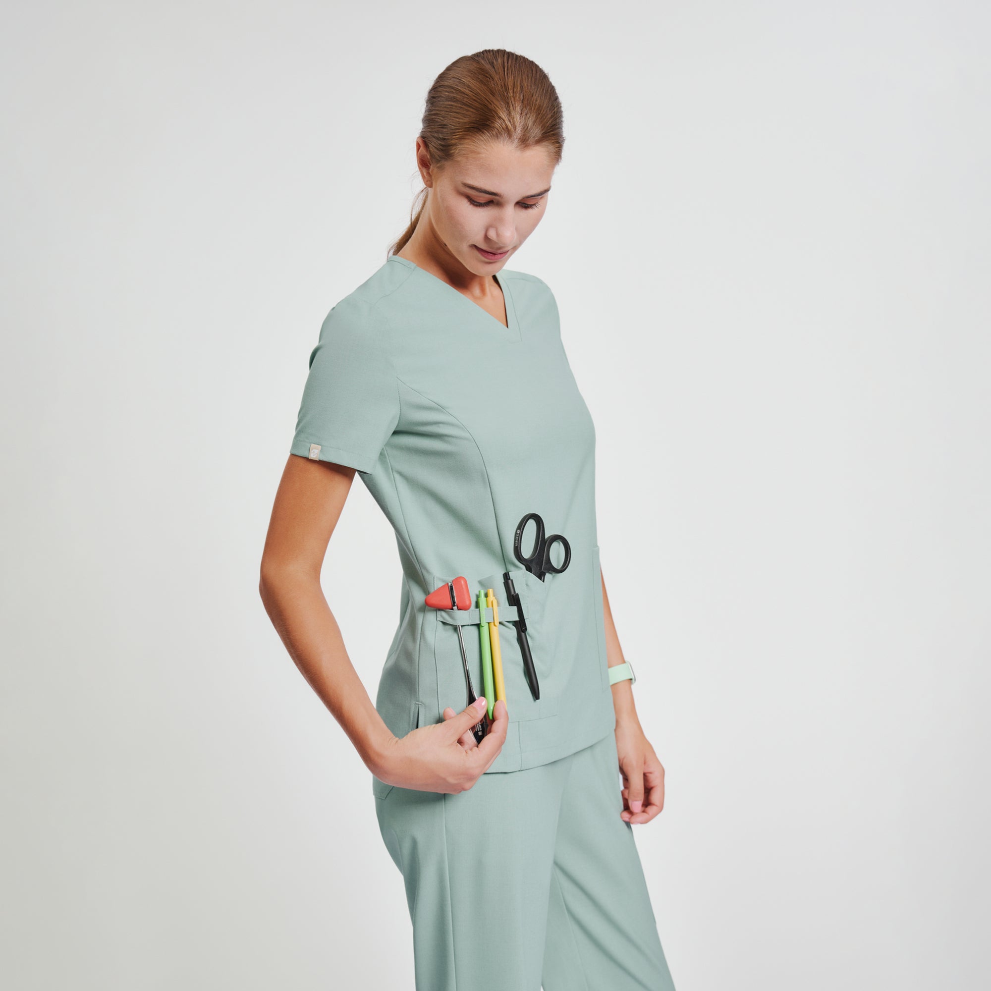 Image of Zenir | Women's VersaPocket Scrub Top - Sage Green