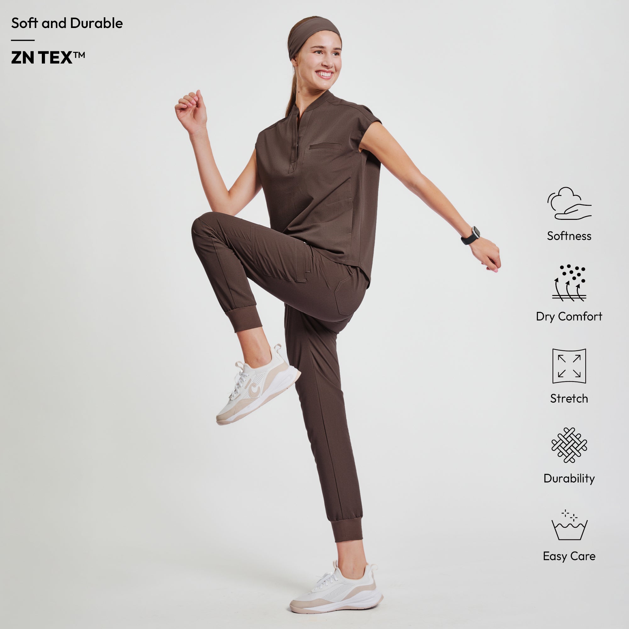 Image of Zenir | Women's Easy-Fit Jogger Scrub Pants - Brown