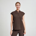 Zenir | Women's Mandarin Collar Scrub Top - Brown