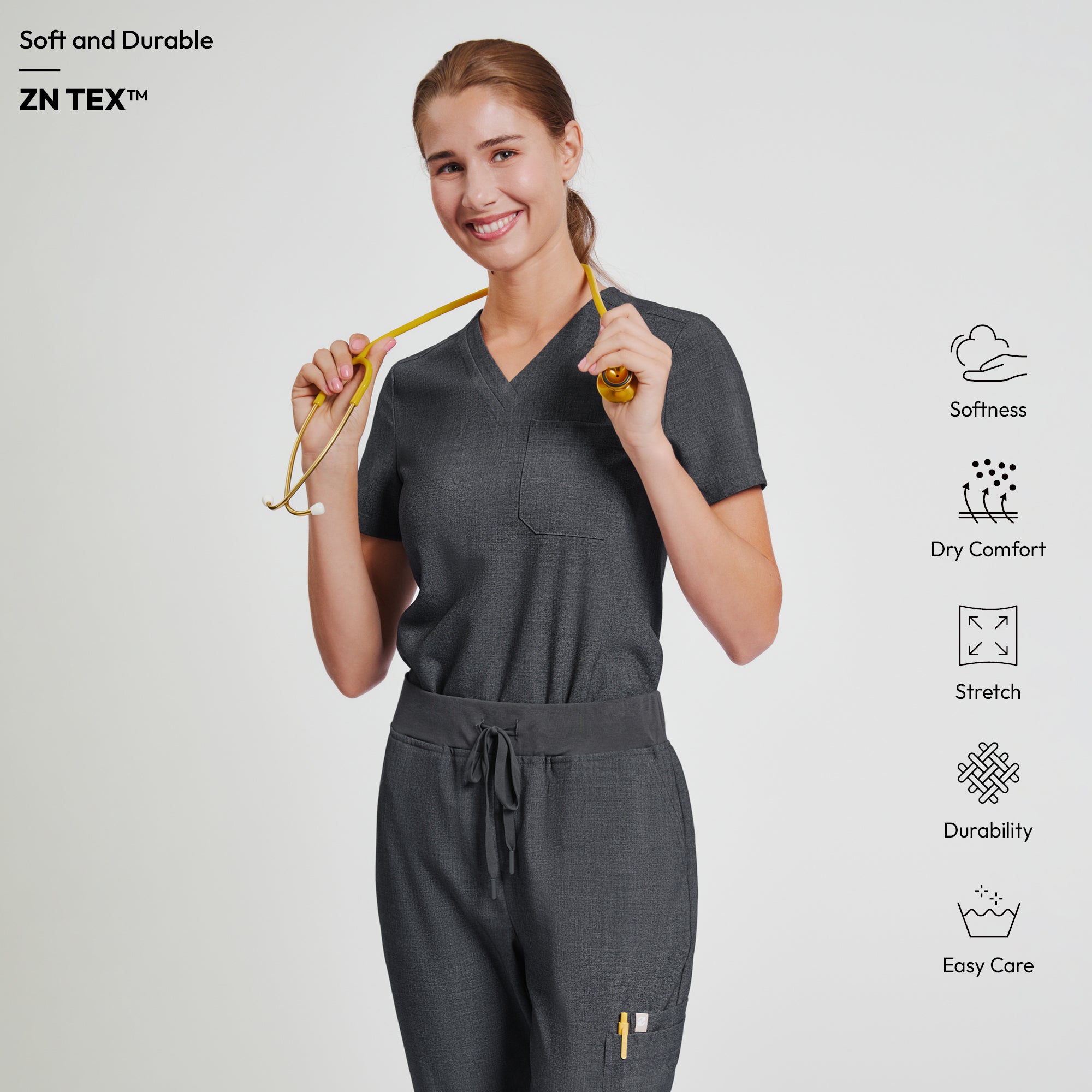 Image of Zenir | Women's Core 3 Pocket Scrub Top - Charcoal Gray