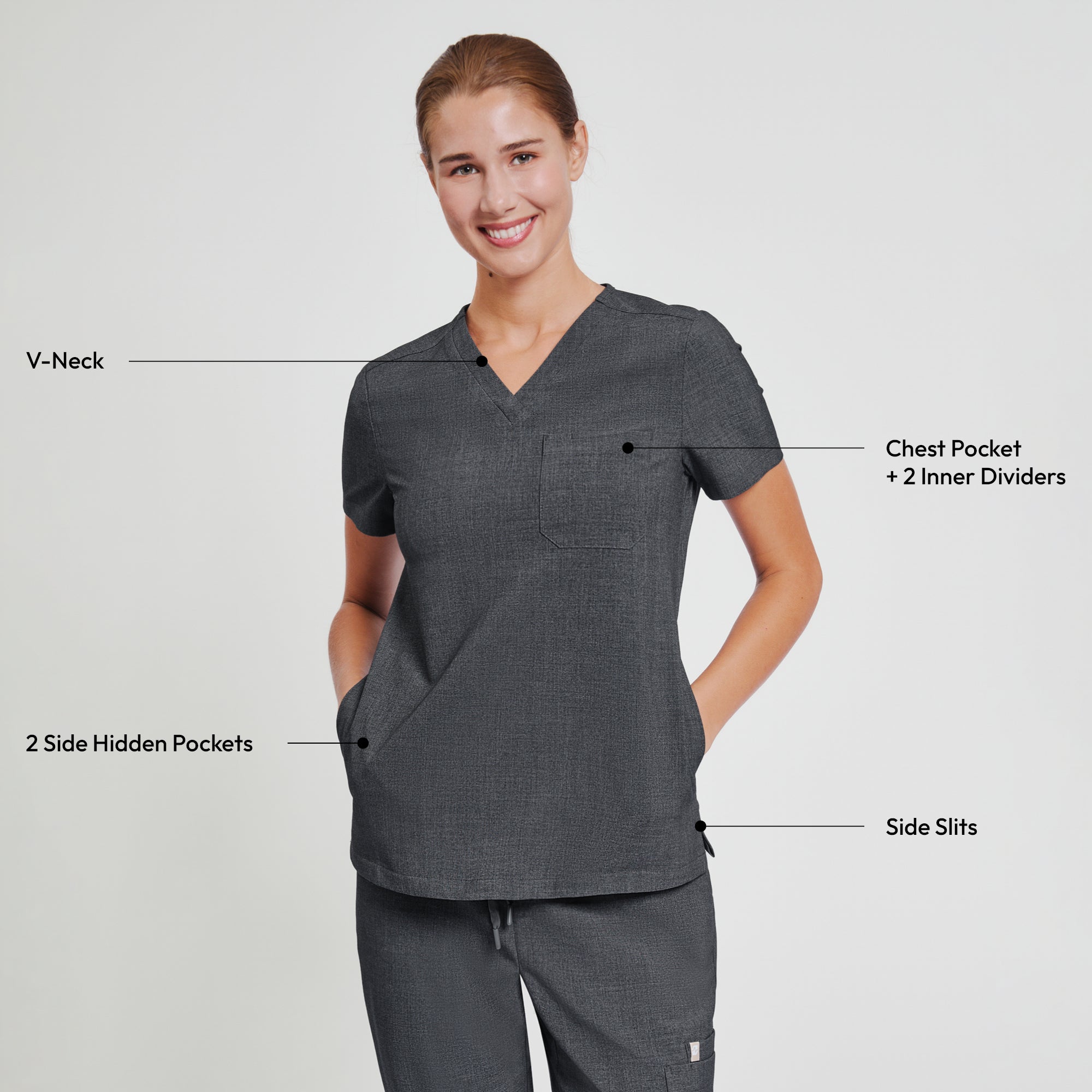 Image of Zenir | Women's Core 3 Pocket Scrub Top - Charcoal Gray