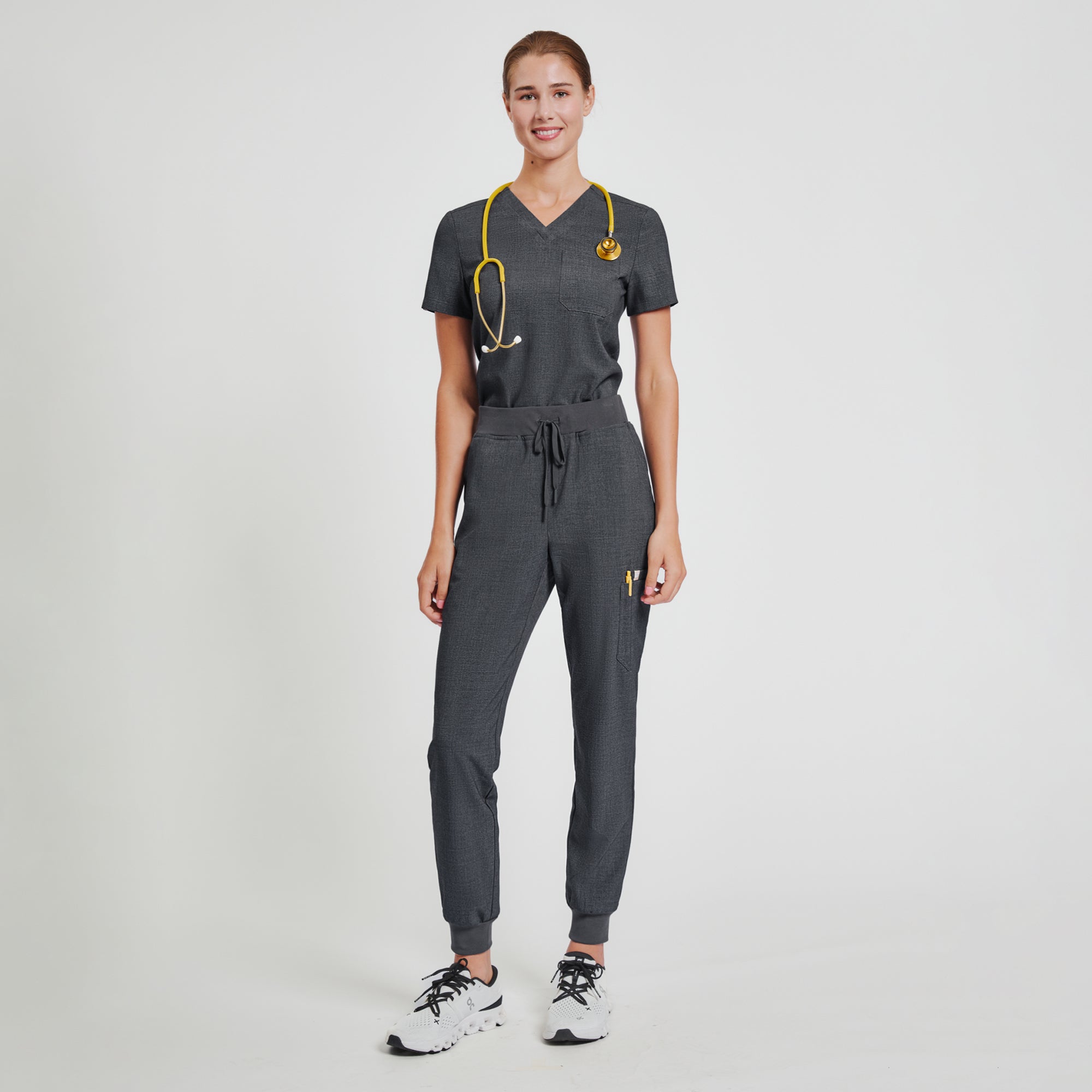 Image of Zenir | Women's Core 3 Pocket Scrub Top - Charcoal Gray