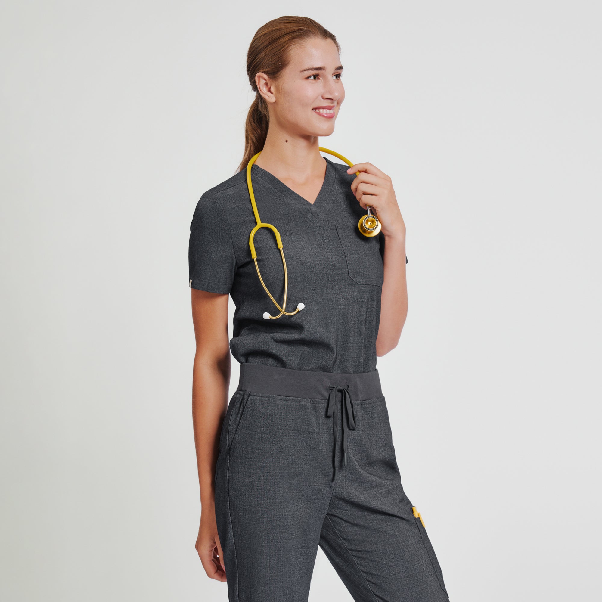 Image of Zenir | Women's Core 3 Pocket Scrub Top - Charcoal Gray