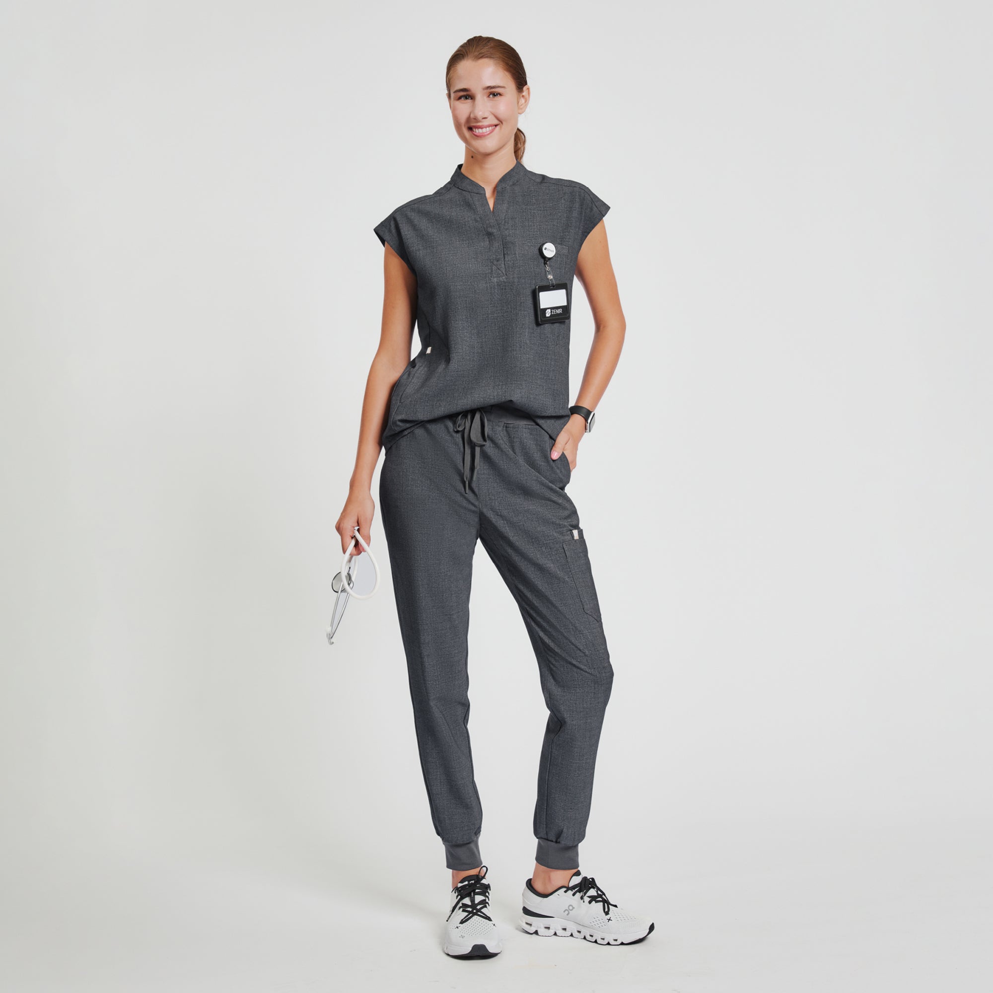 Image of Zenir | Women's Easy-Fit Jogger Scrub Pants - Charcoal Gray
