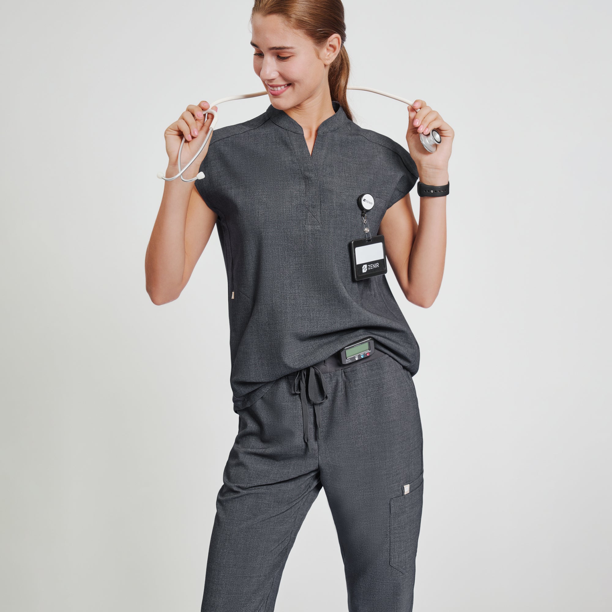 Image of Zenir | Women's Easy-Fit Jogger Scrub Pants - Charcoal Gray