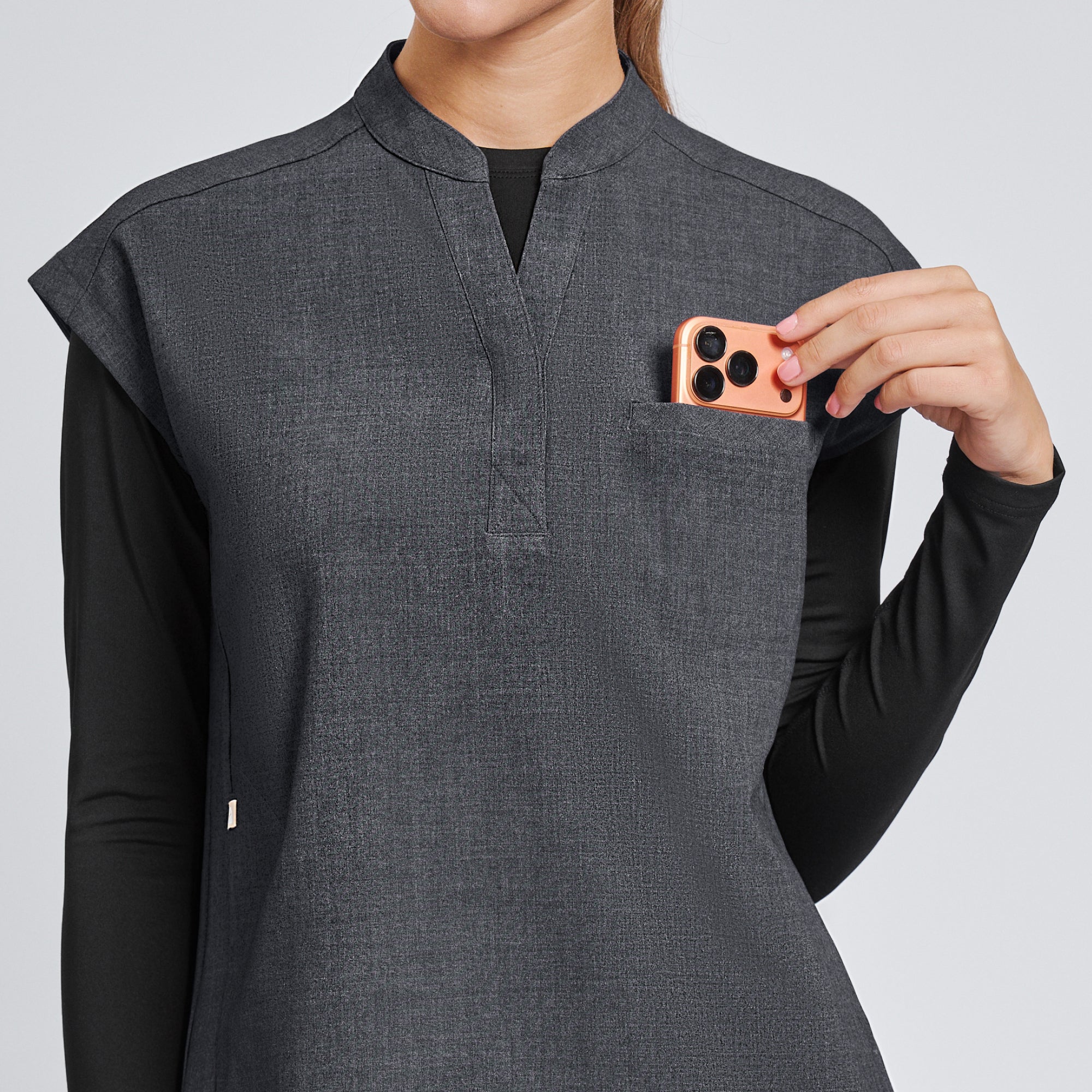 Image of Zenir | Women's Mandarin Collar Scrub Top - Charcoal Gray