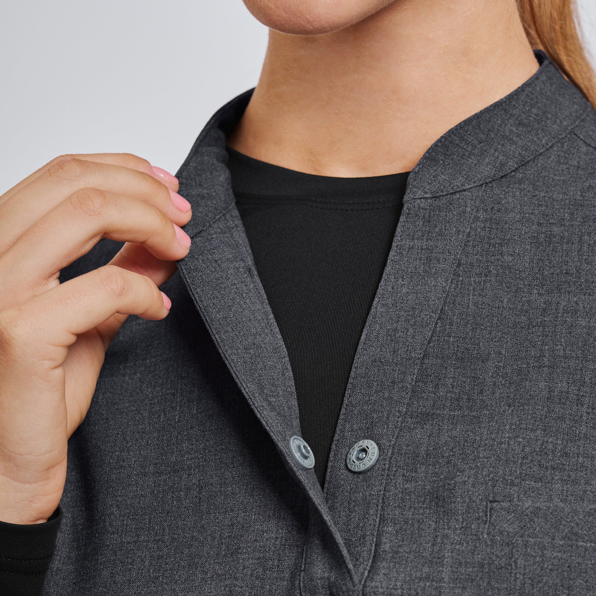 Image of Zenir | Women's Mandarin Collar Scrub Top - Charcoal Gray