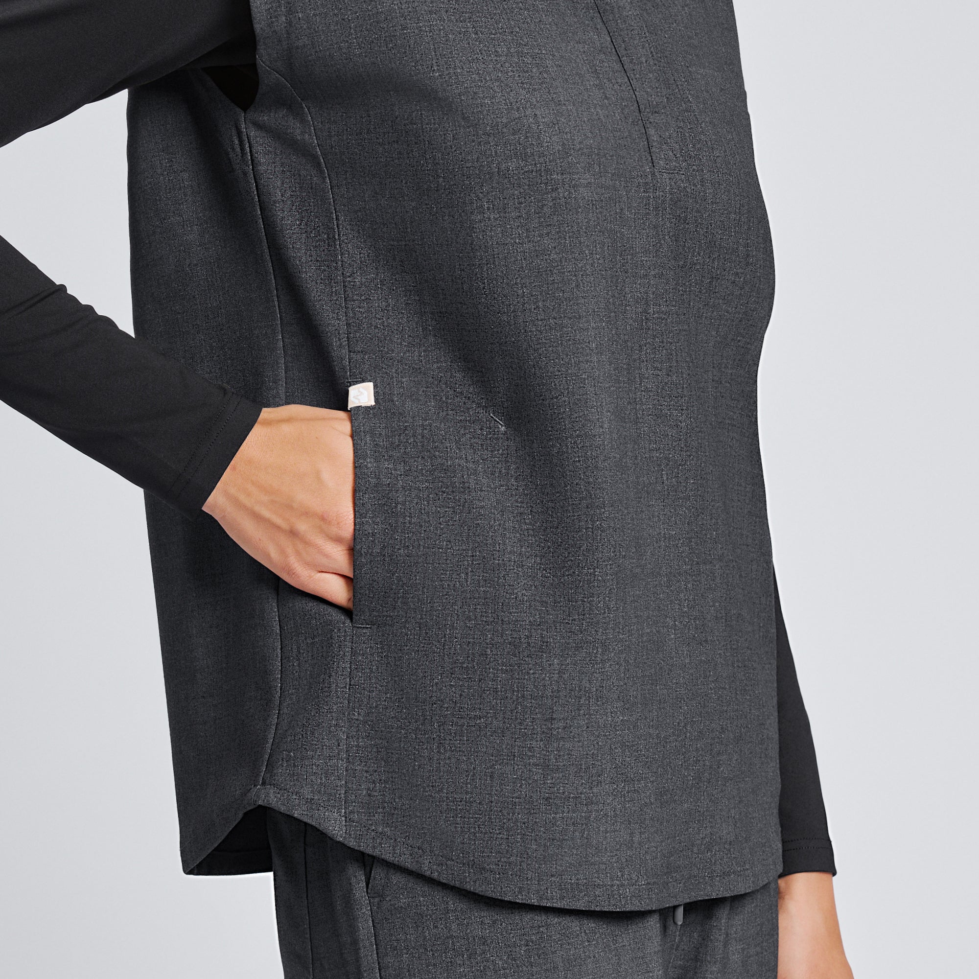 Image of Zenir | Women's Mandarin Collar Scrub Top - Charcoal Gray