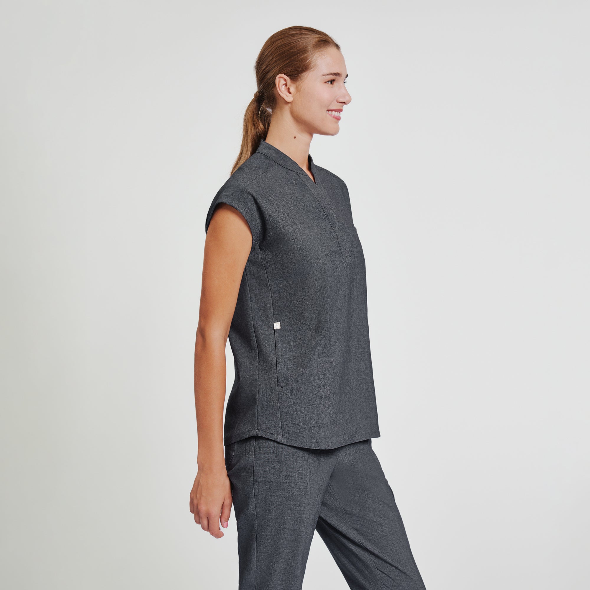 Image of Zenir | Women's Mandarin Collar Scrub Top - Charcoal Gray