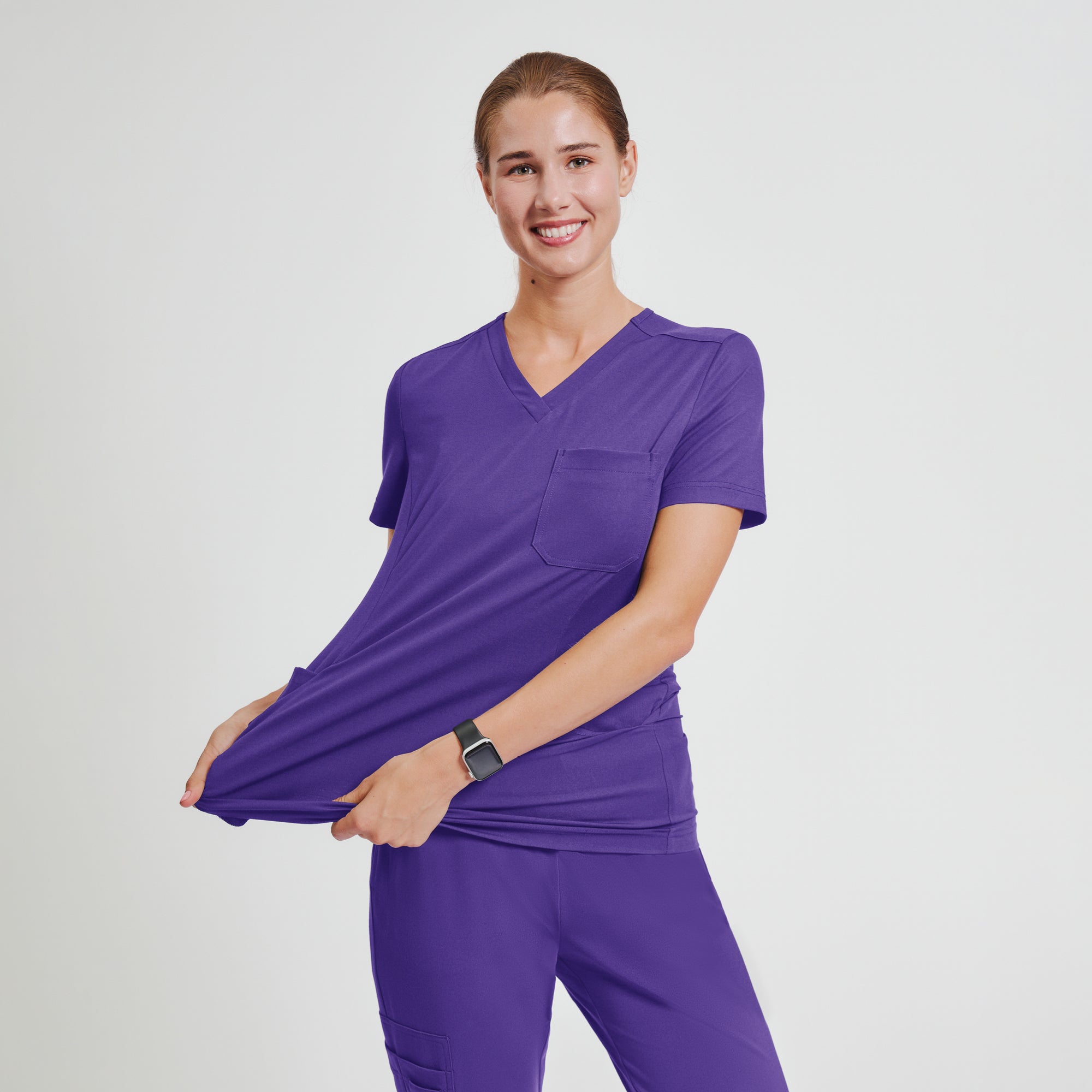 Image of Zenir | Women's Soft Stretch Scrub Top - Eggplant