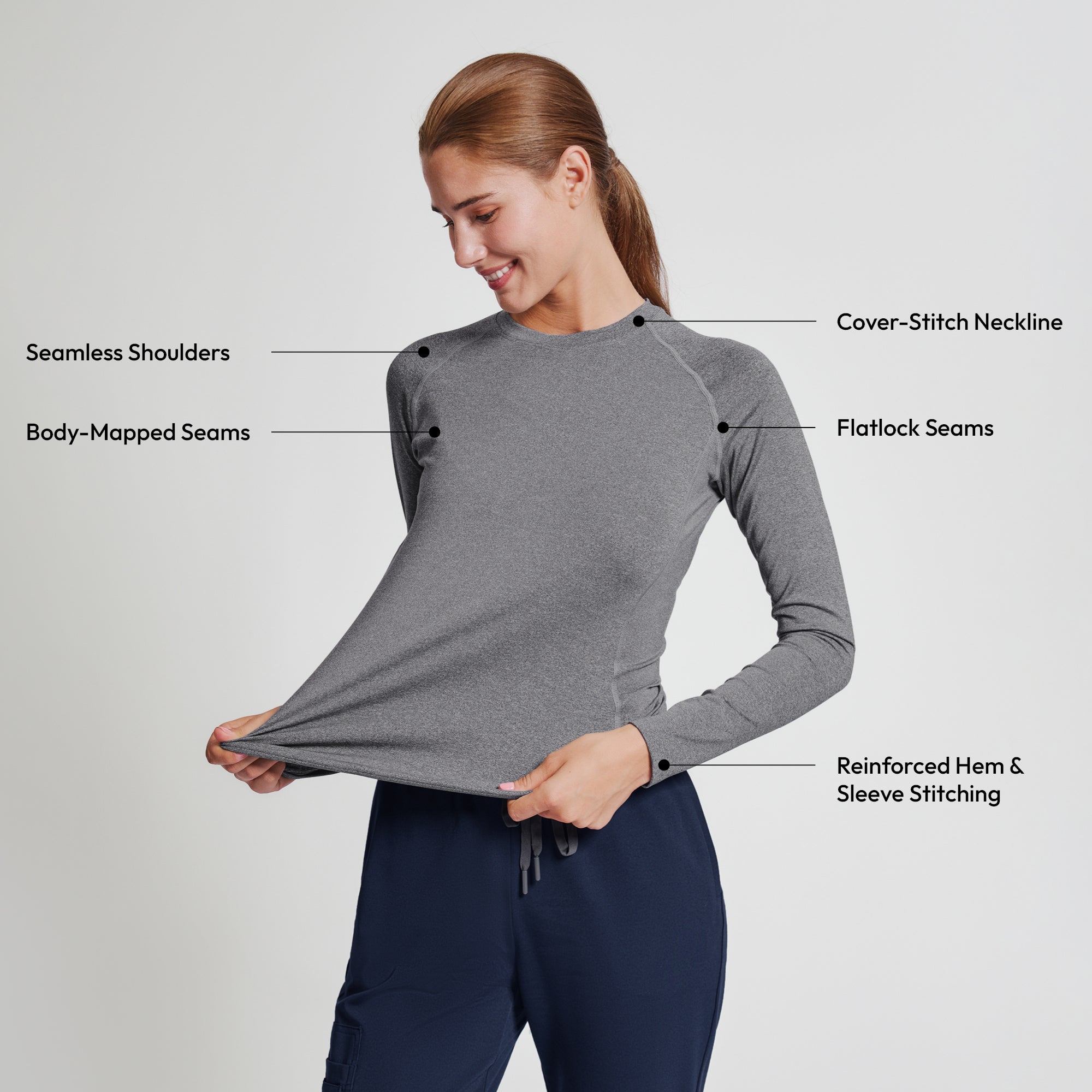Image of Zenir | Women's Essential Underscrub Top - Stone Gray