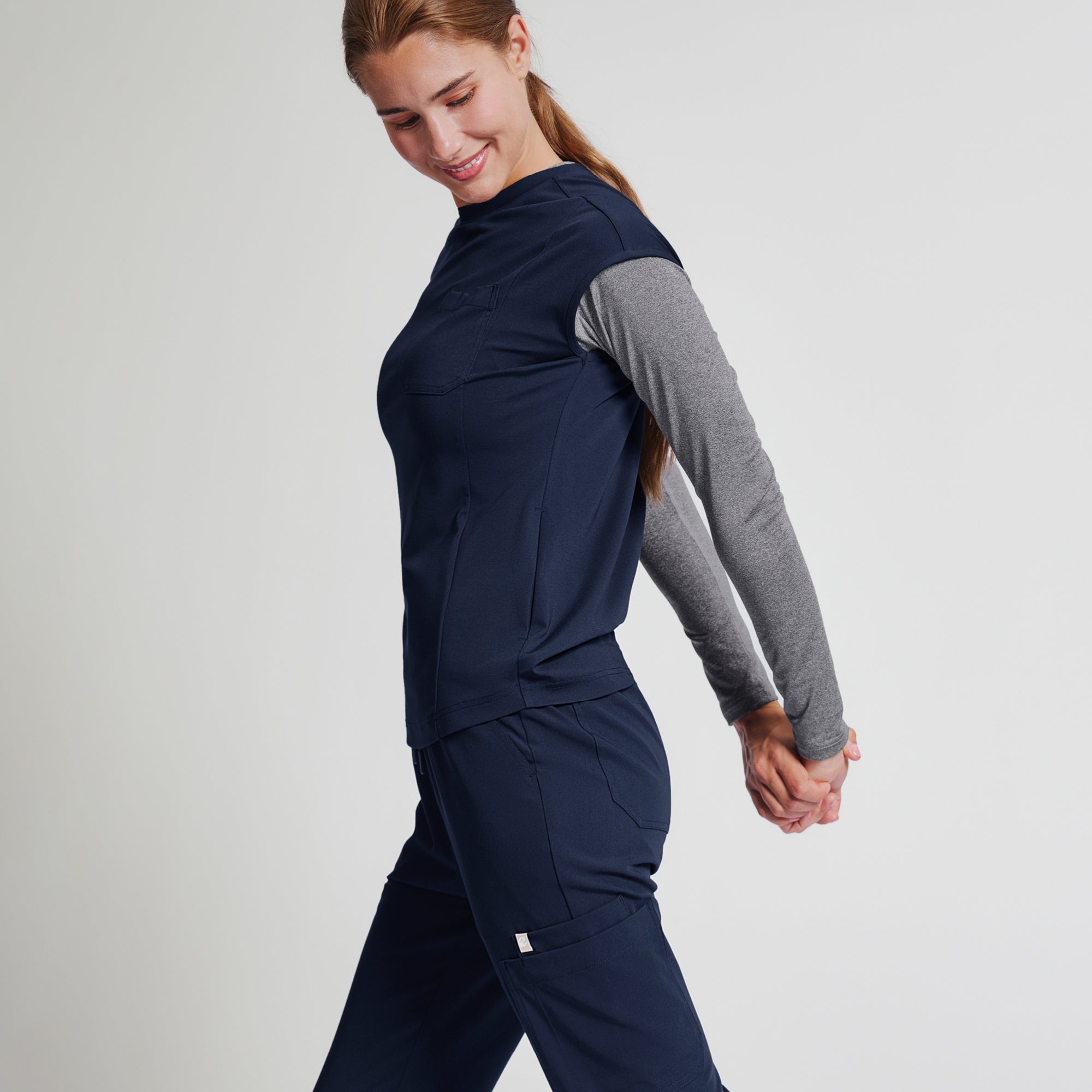 Image of Zenir | Women's Essential Underscrub Top - Stone Gray
