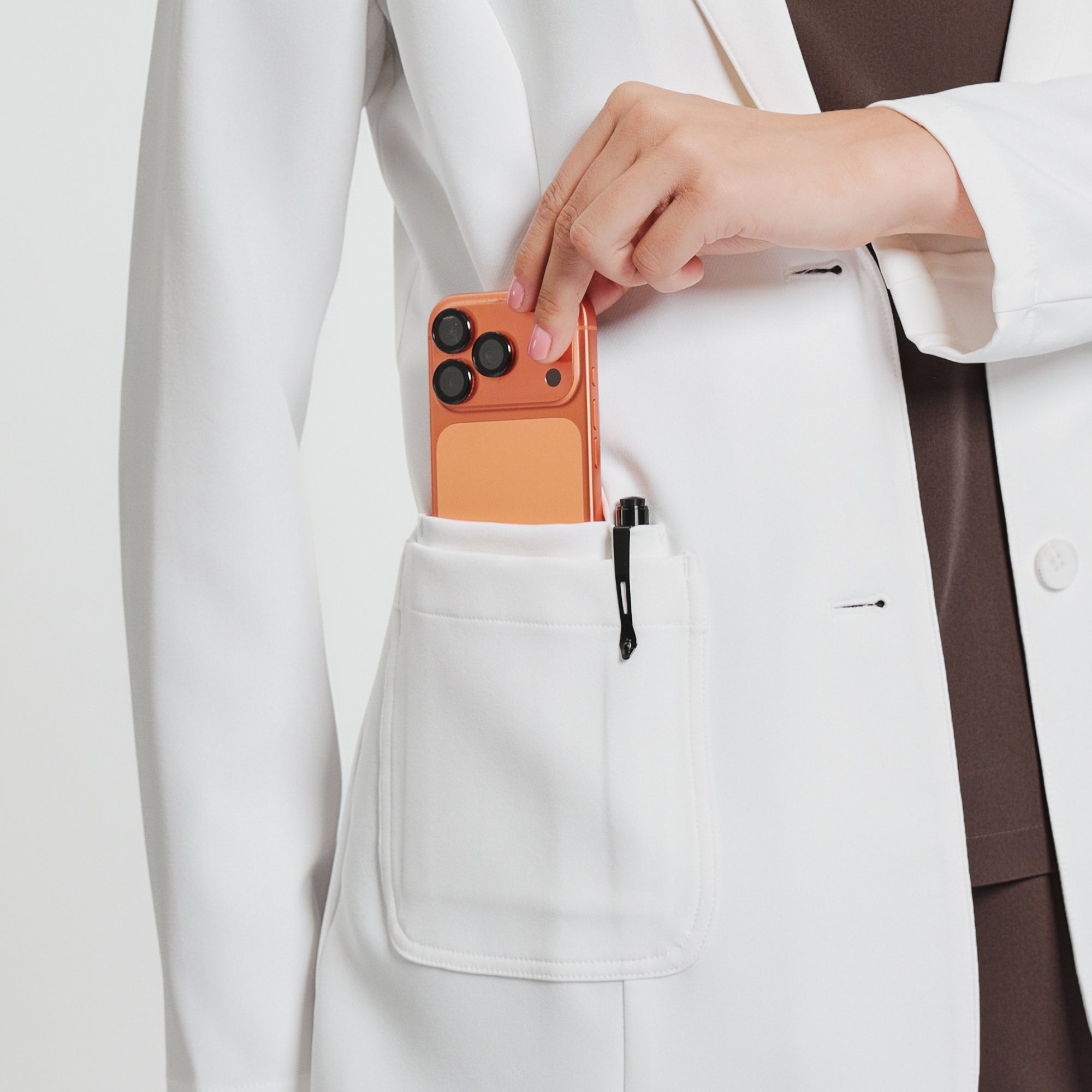 Image of Zenir | Structured Classic Short Lab Coat LCW-201 - Ivory White