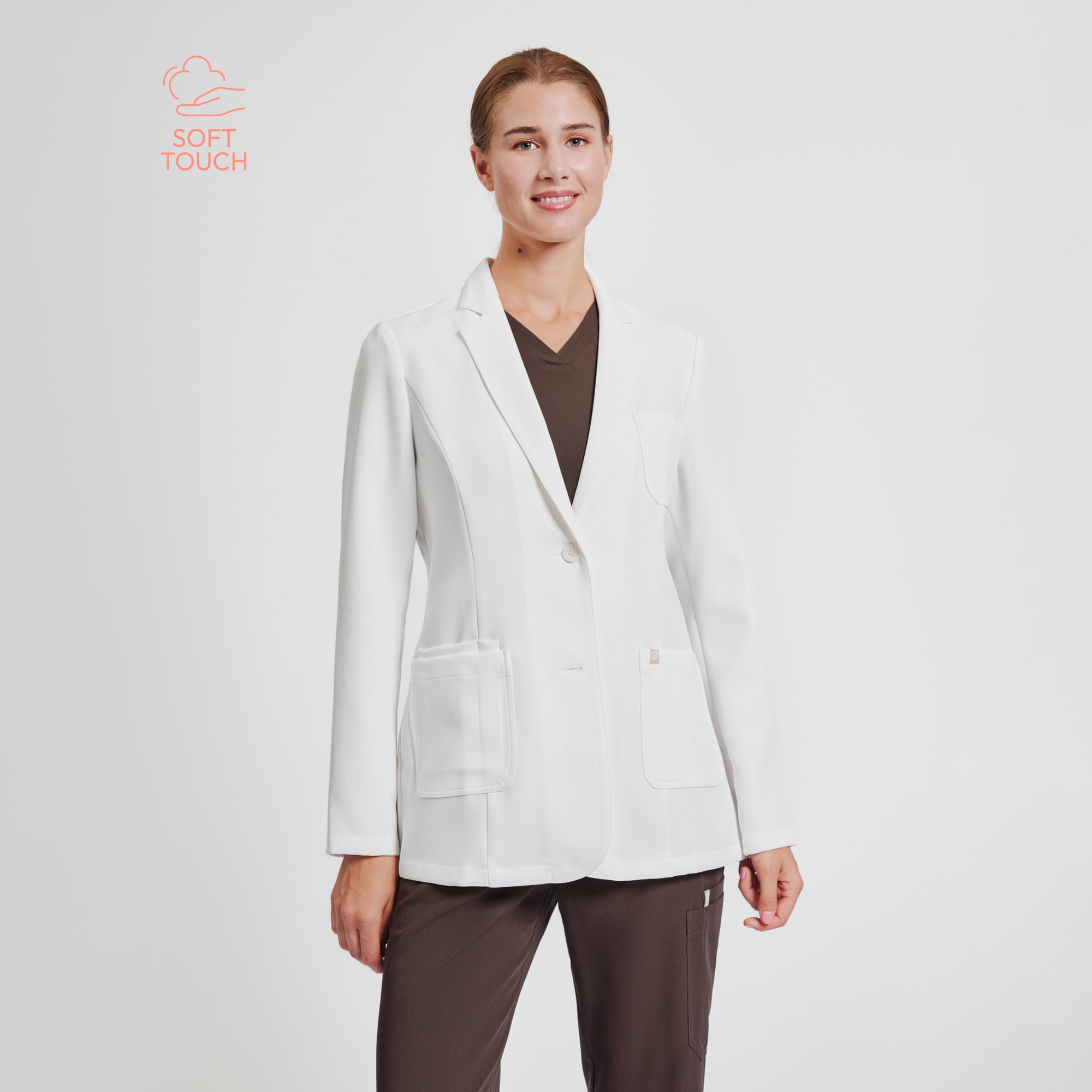 Image of Zenir | Structured Classic Short Lab Coat LCW-201 - Ivory White