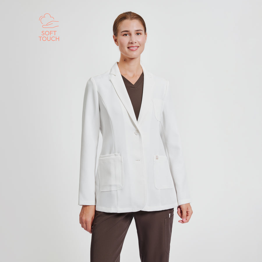 Zenir | Structured Classic Short Lab Coat LCW-201 - Ivory White