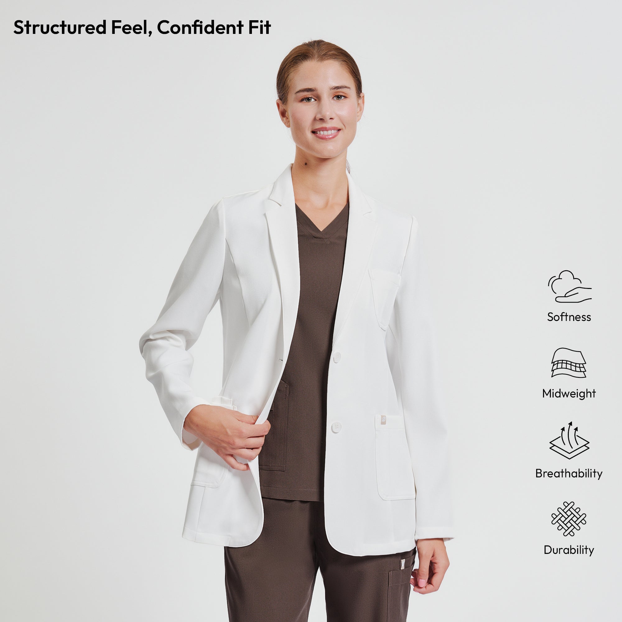 Image of Zenir | Structured Classic Short Lab Coat LCW-201 - Ivory White