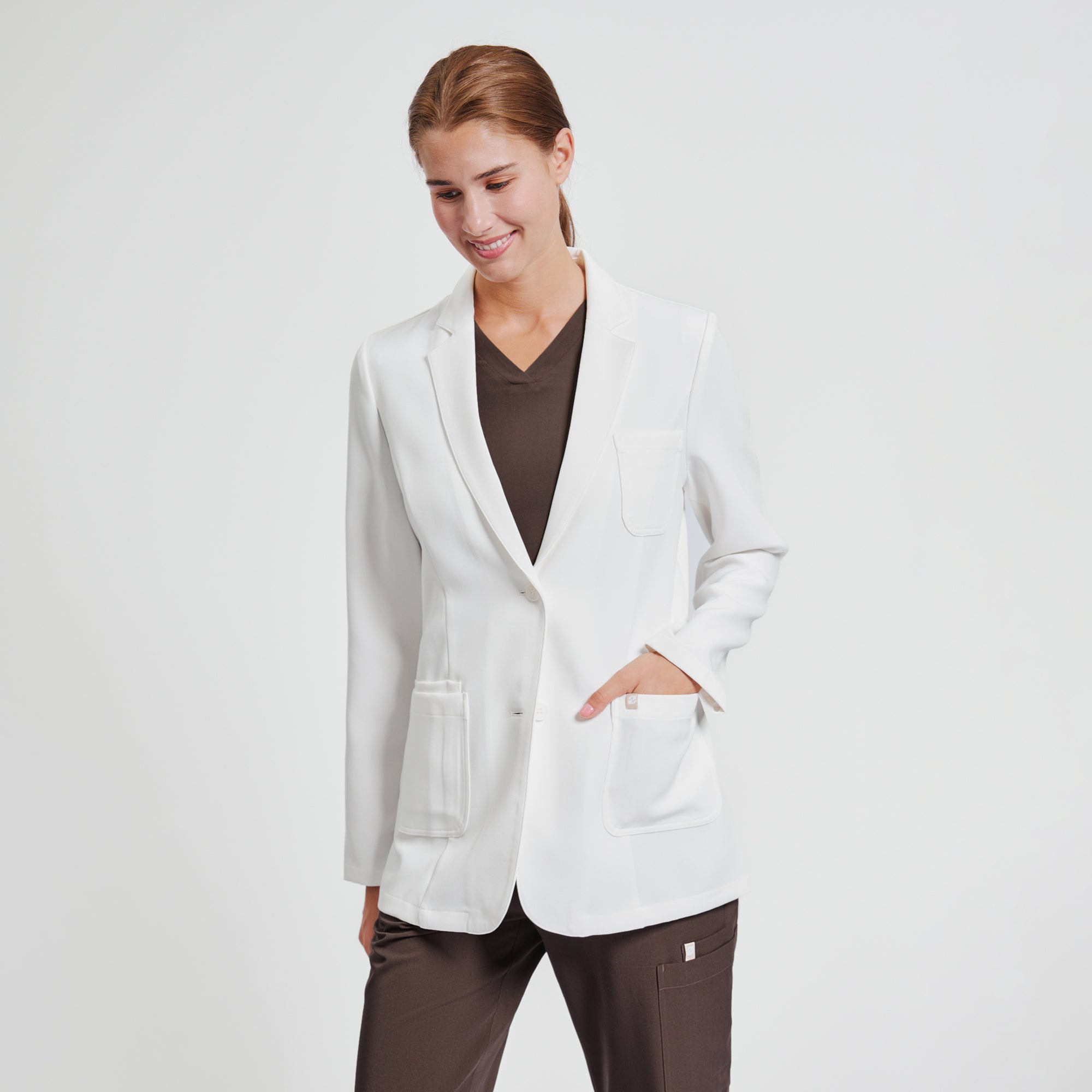 Image of Zenir | Structured Classic Short Lab Coat LCW-201 - Ivory White