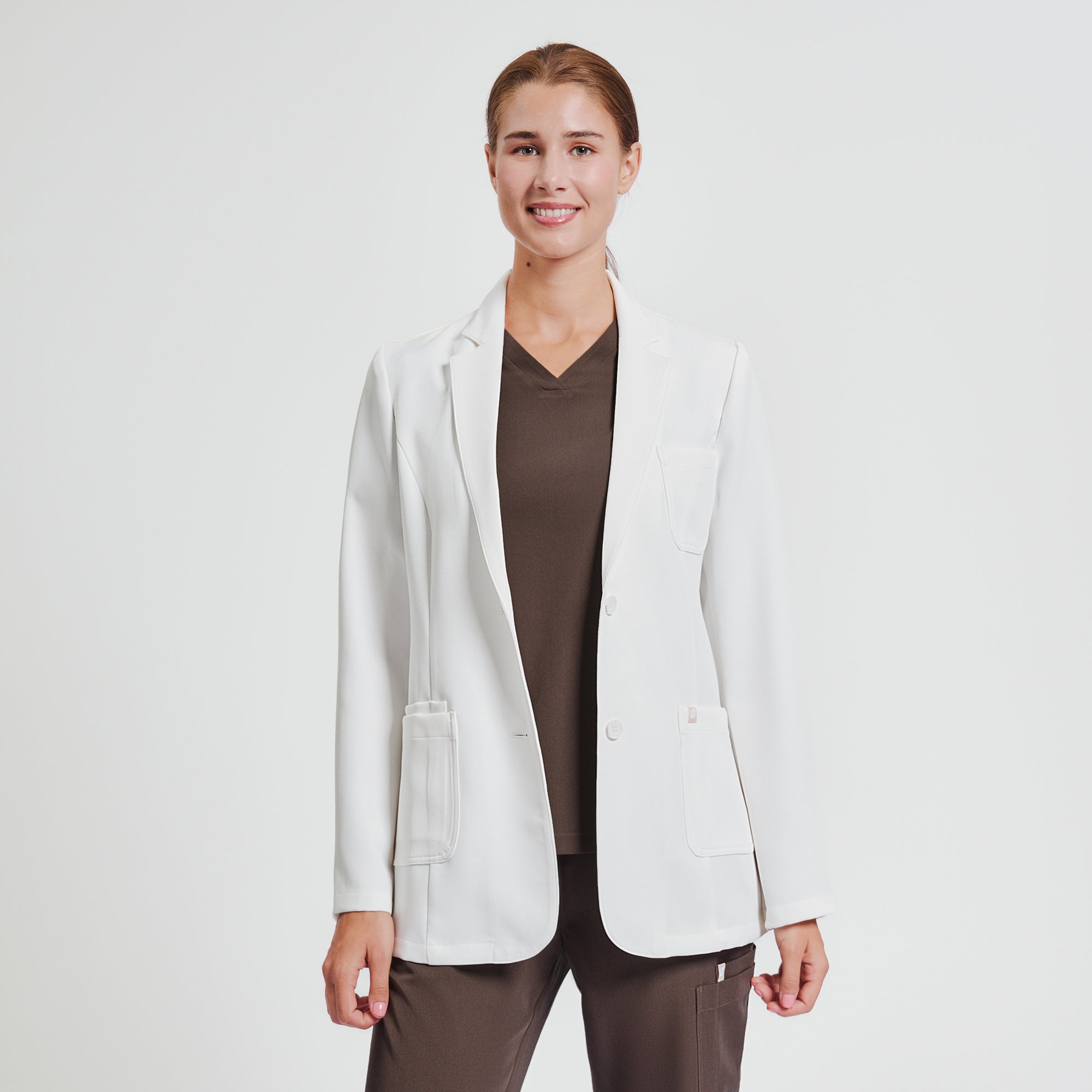 Image of Zenir | Structured Classic Short Lab Coat LCW-201 - Ivory White