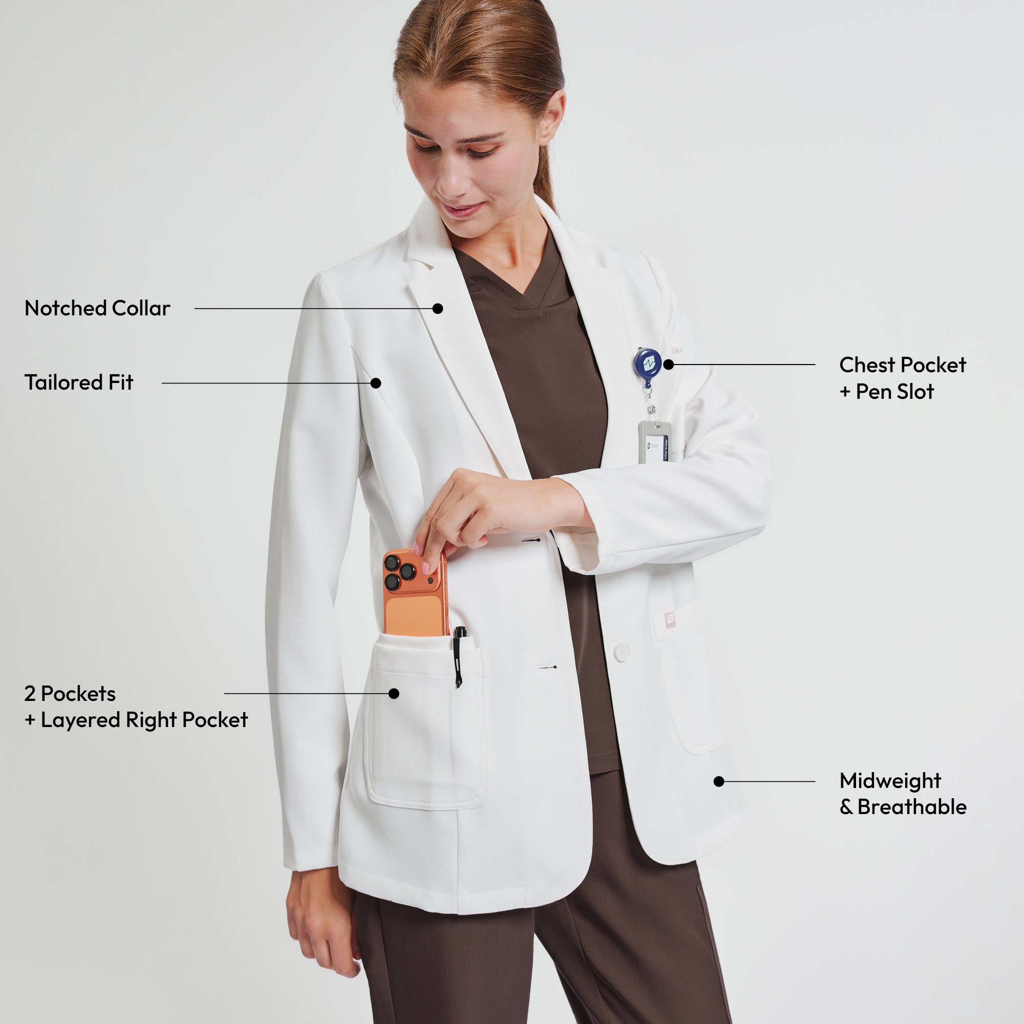 Image of Zenir | Structured Classic Short Lab Coat LCW-201 - Ivory White