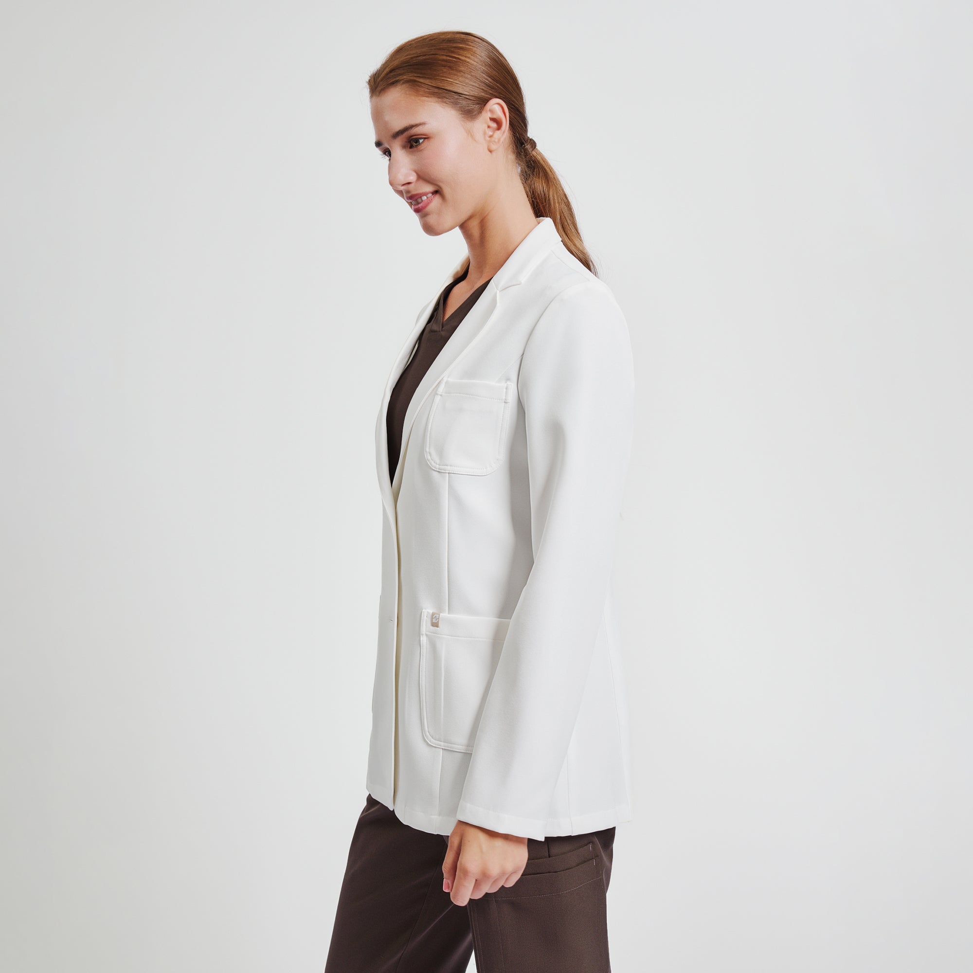 Image of Zenir | Structured Classic Short Lab Coat LCW-201 - Ivory White