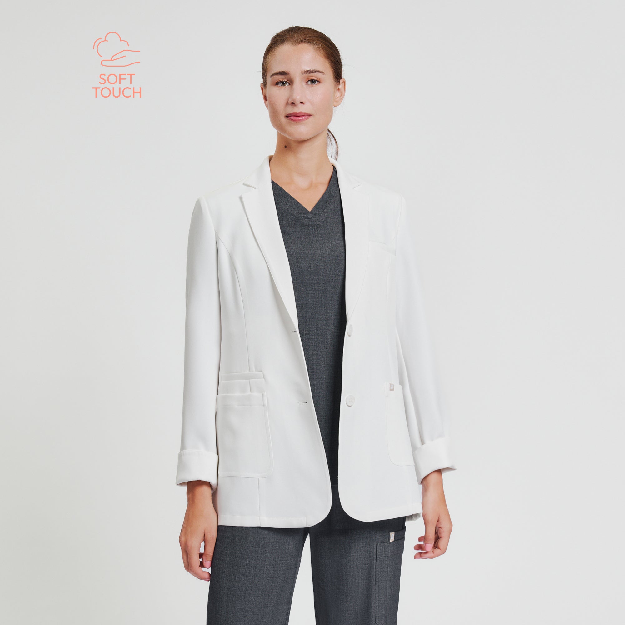 Image of Zenir | Structured Nuevo Short Lab Coat LCW-202 - Ivory White