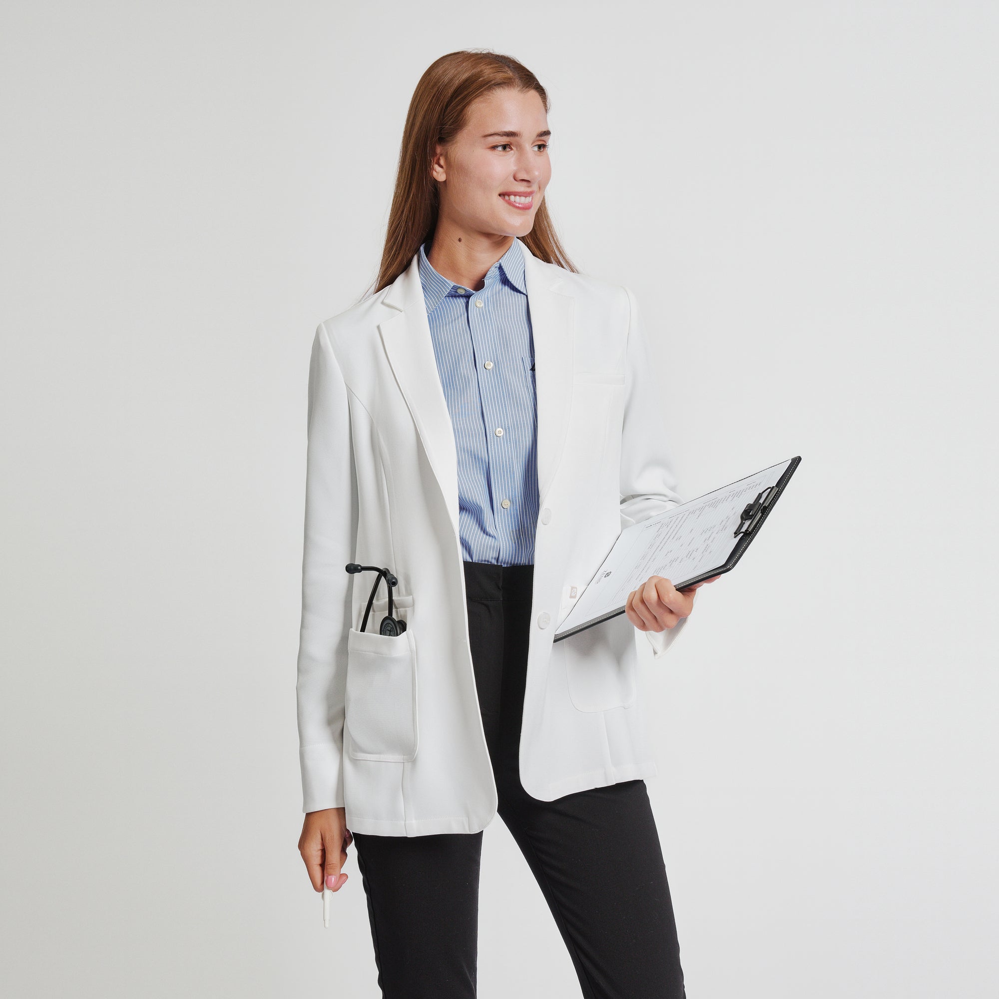 Image of Zenir | Structured Nuevo Short Lab Coat LCW-202 - Ivory White