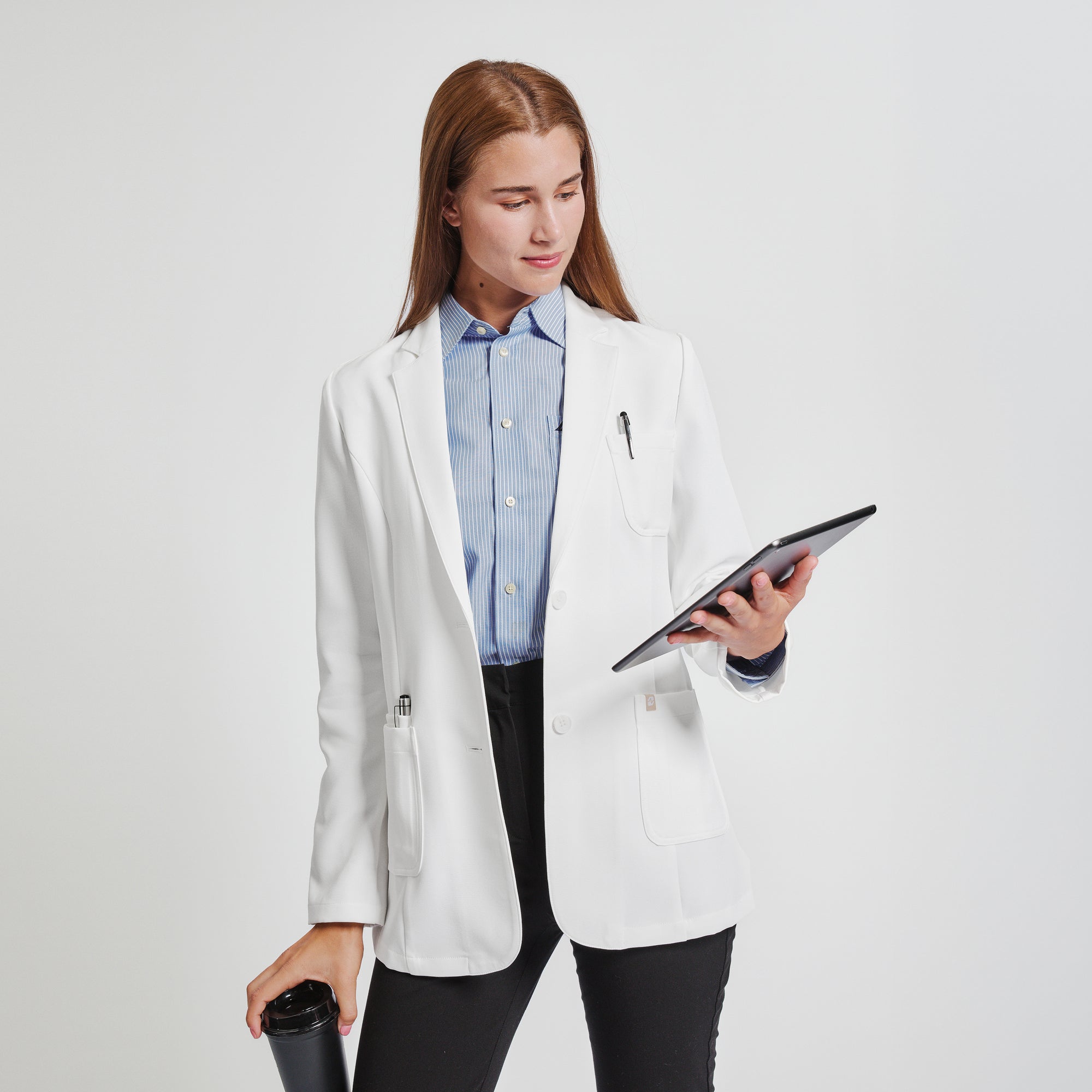 Image of Zenir | Structured Nuevo Short Lab Coat LCW-202 - Ivory White
