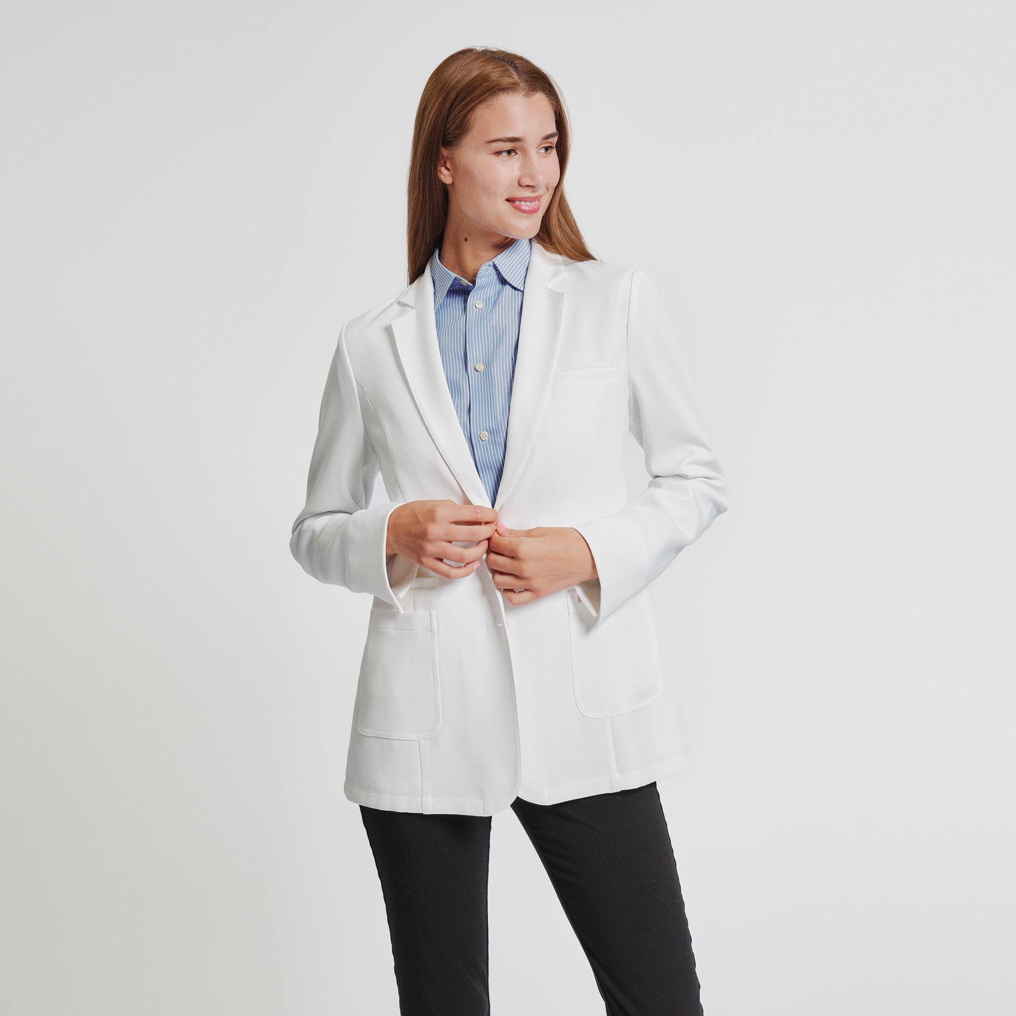 Image of Zenir | Structured Nuevo Short Lab Coat LCW-202 - Ivory White