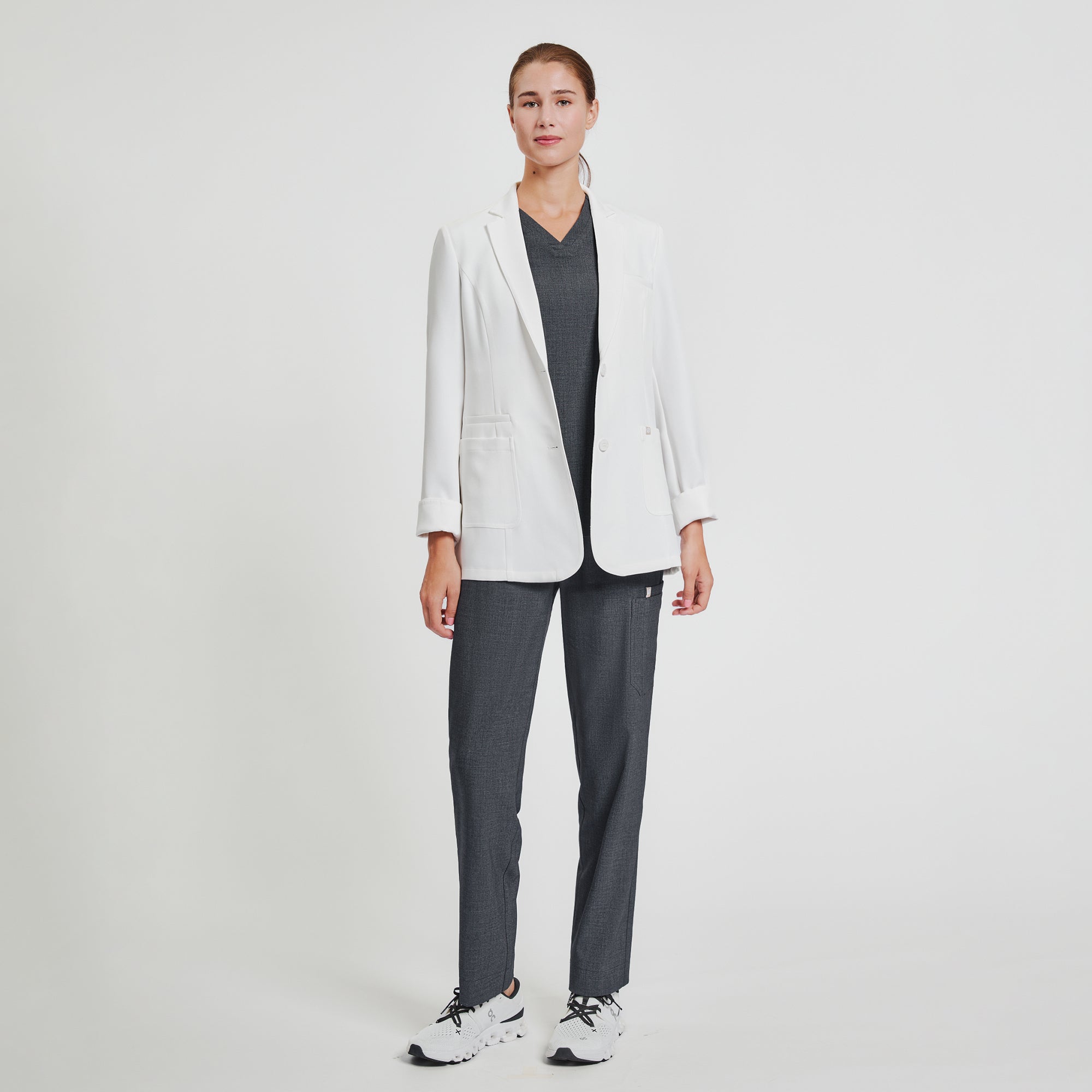 Image of Zenir | Structured Nuevo Short Lab Coat LCW-202 - Ivory White