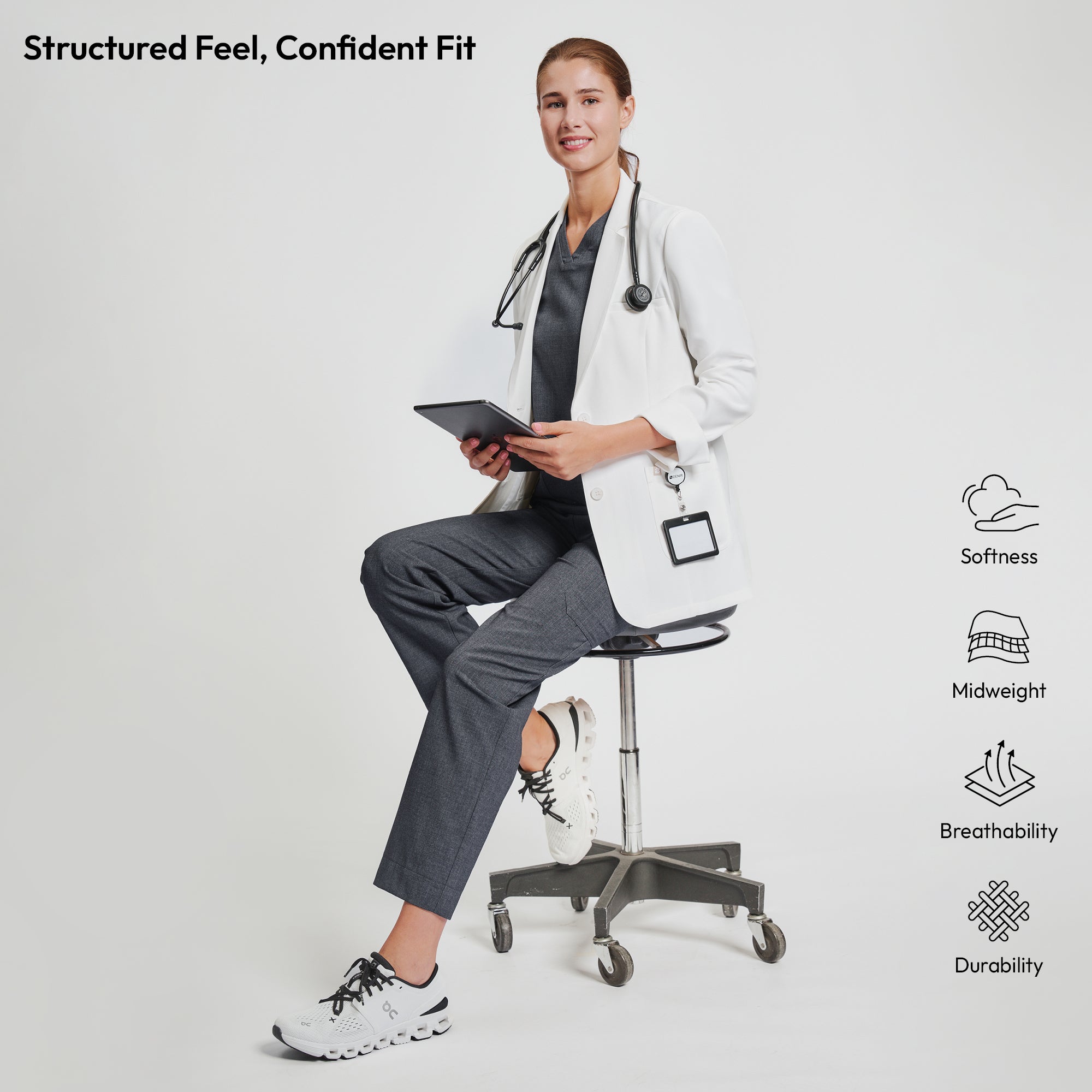 Image of Zenir | Structured Nuevo Short Lab Coat LCW-202 - Ivory White