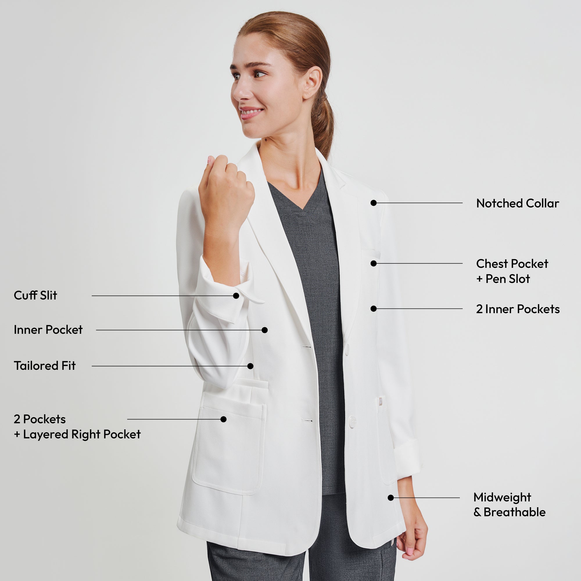 Image of Zenir | Structured Nuevo Short Lab Coat LCW-202 - Ivory White