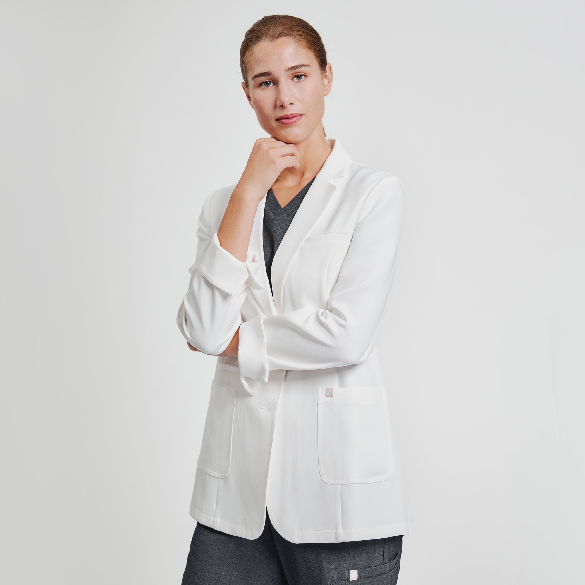 Image of Zenir | Structured Nuevo Short Lab Coat LCW-202 - Ivory White