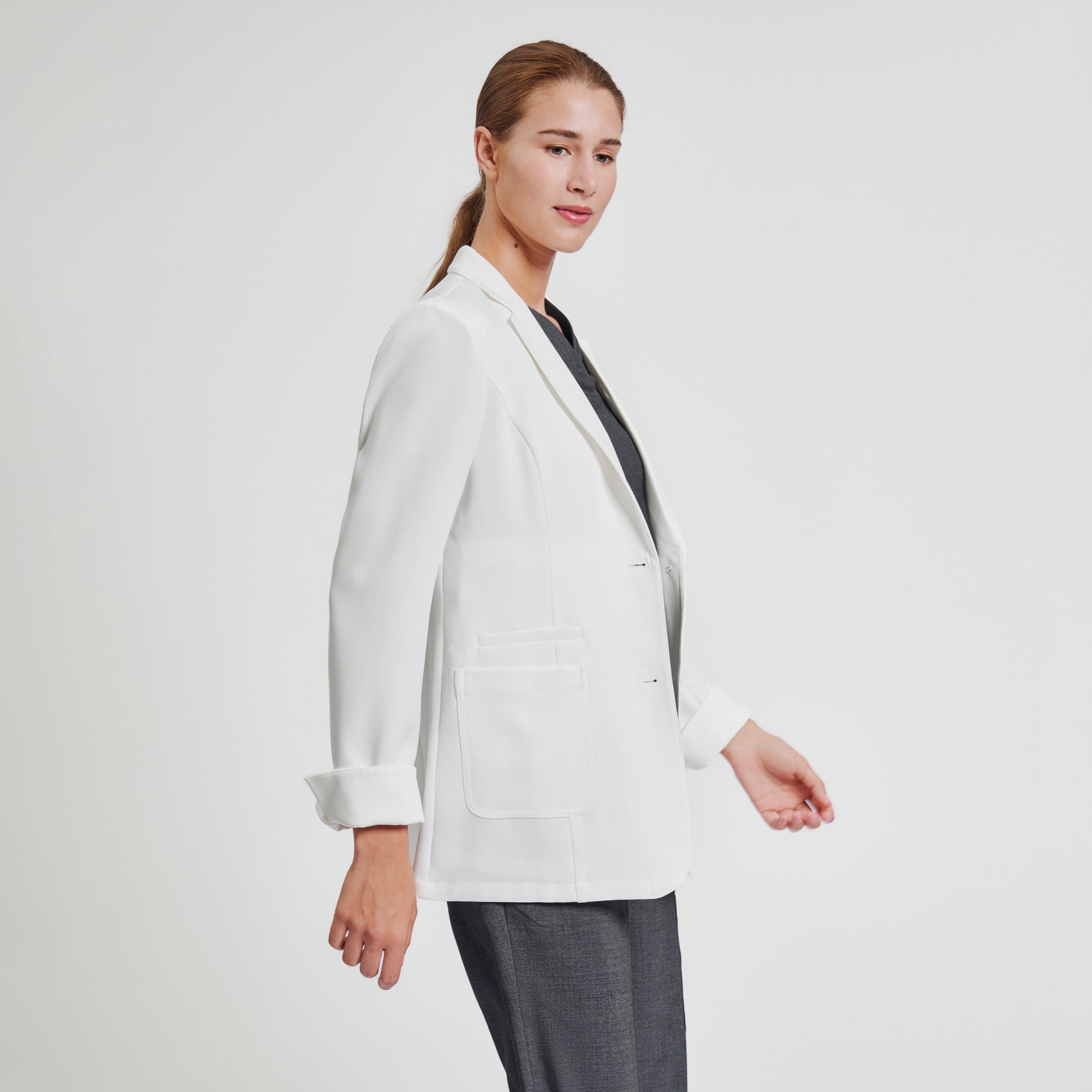 Image of Zenir | Structured Nuevo Short Lab Coat LCW-202 - Ivory White