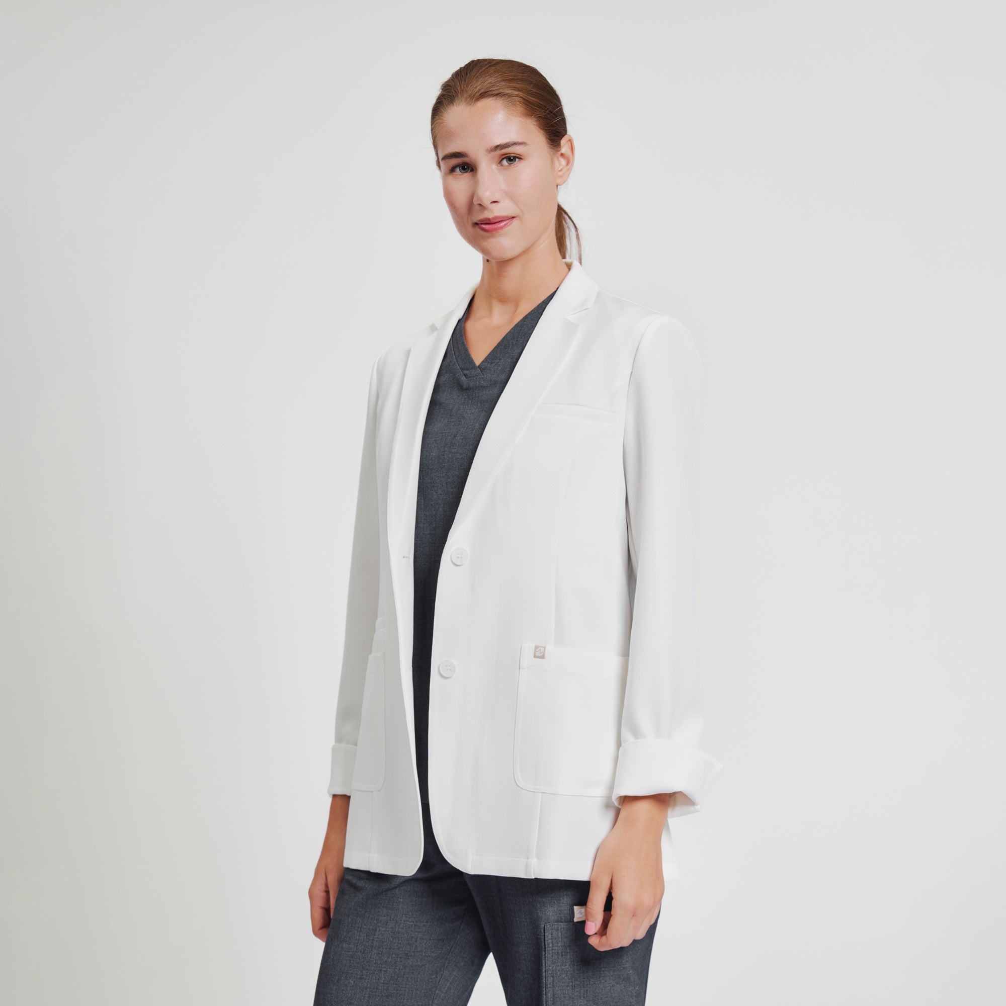 Image of Zenir | Structured Nuevo Short Lab Coat LCW-202 - Ivory White
