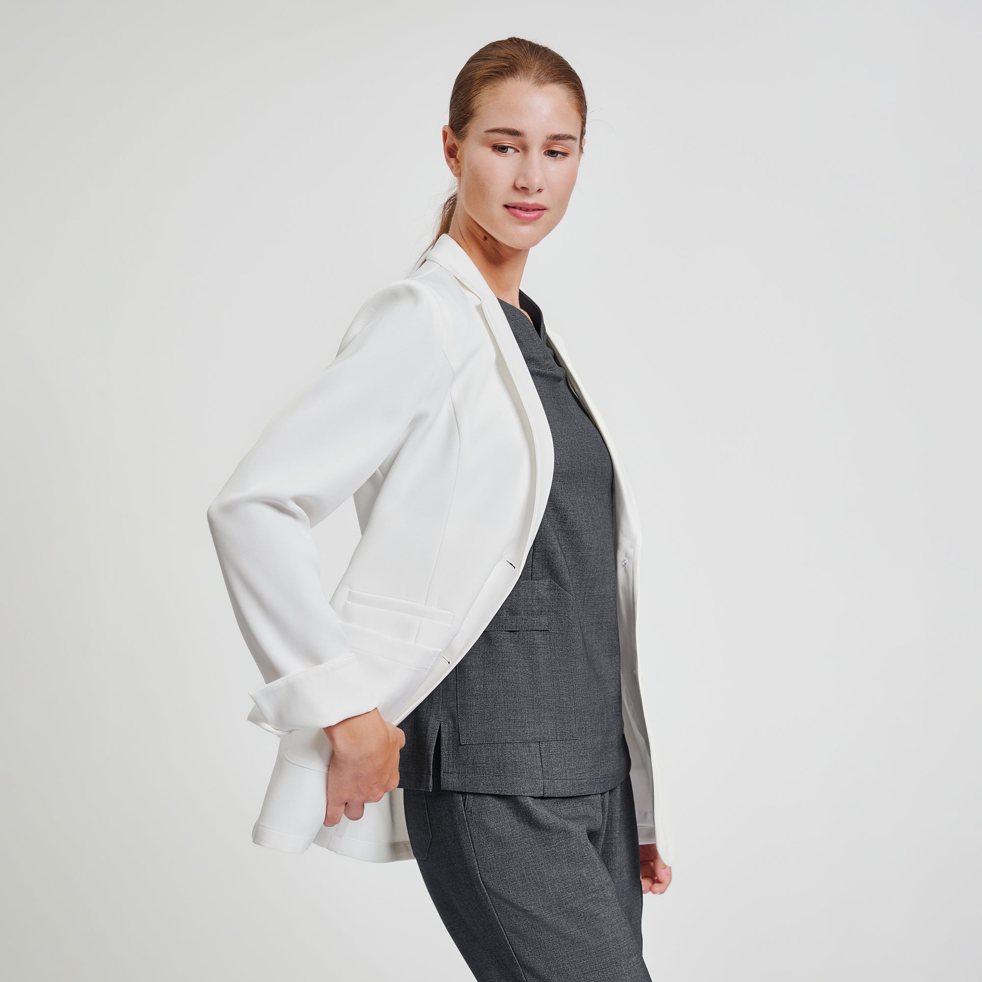 Image of Zenir | Structured Nuevo Short Lab Coat LCW-202 - Ivory White