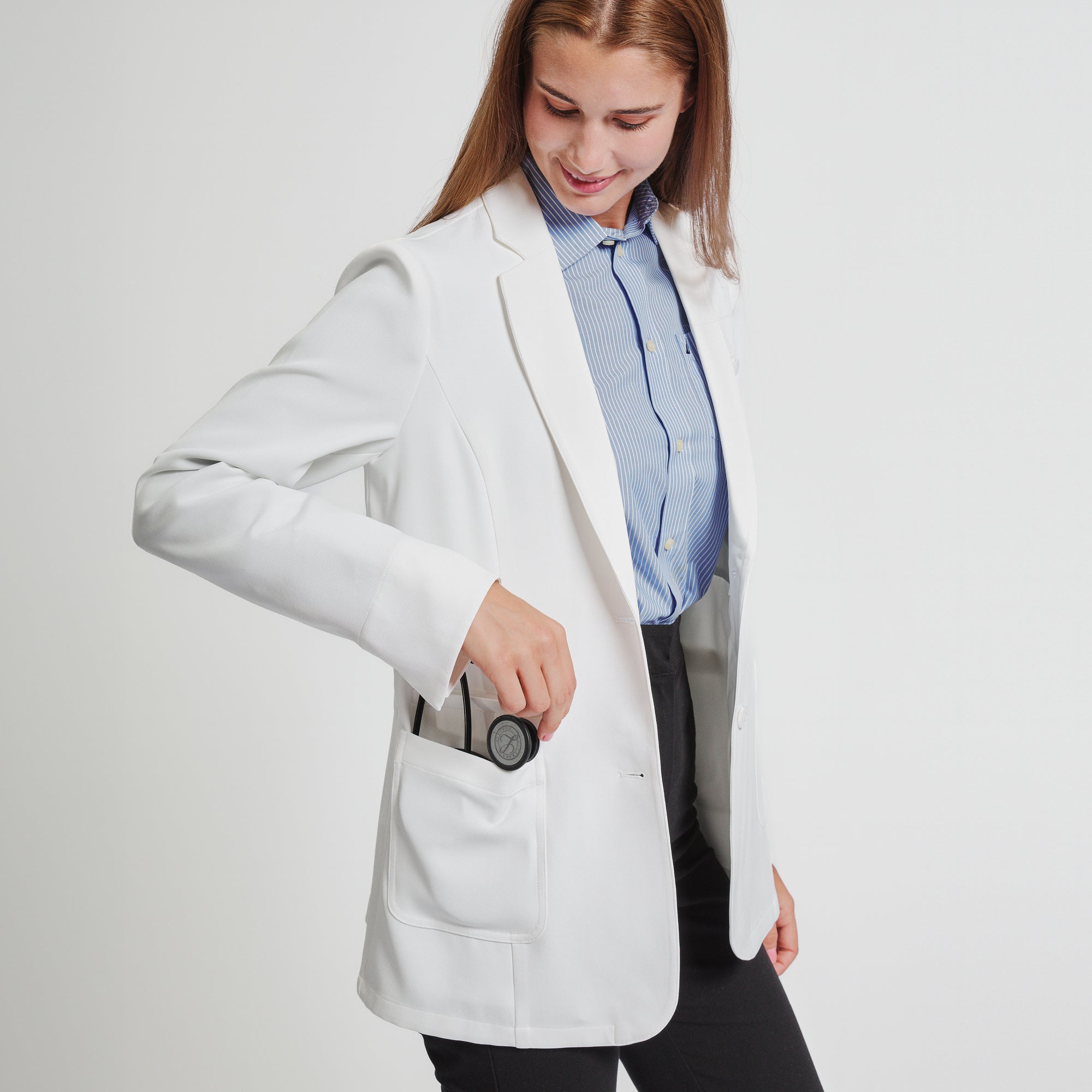 Image of Zenir | Structured Nuevo Short Lab Coat LCW-202 - Ivory White