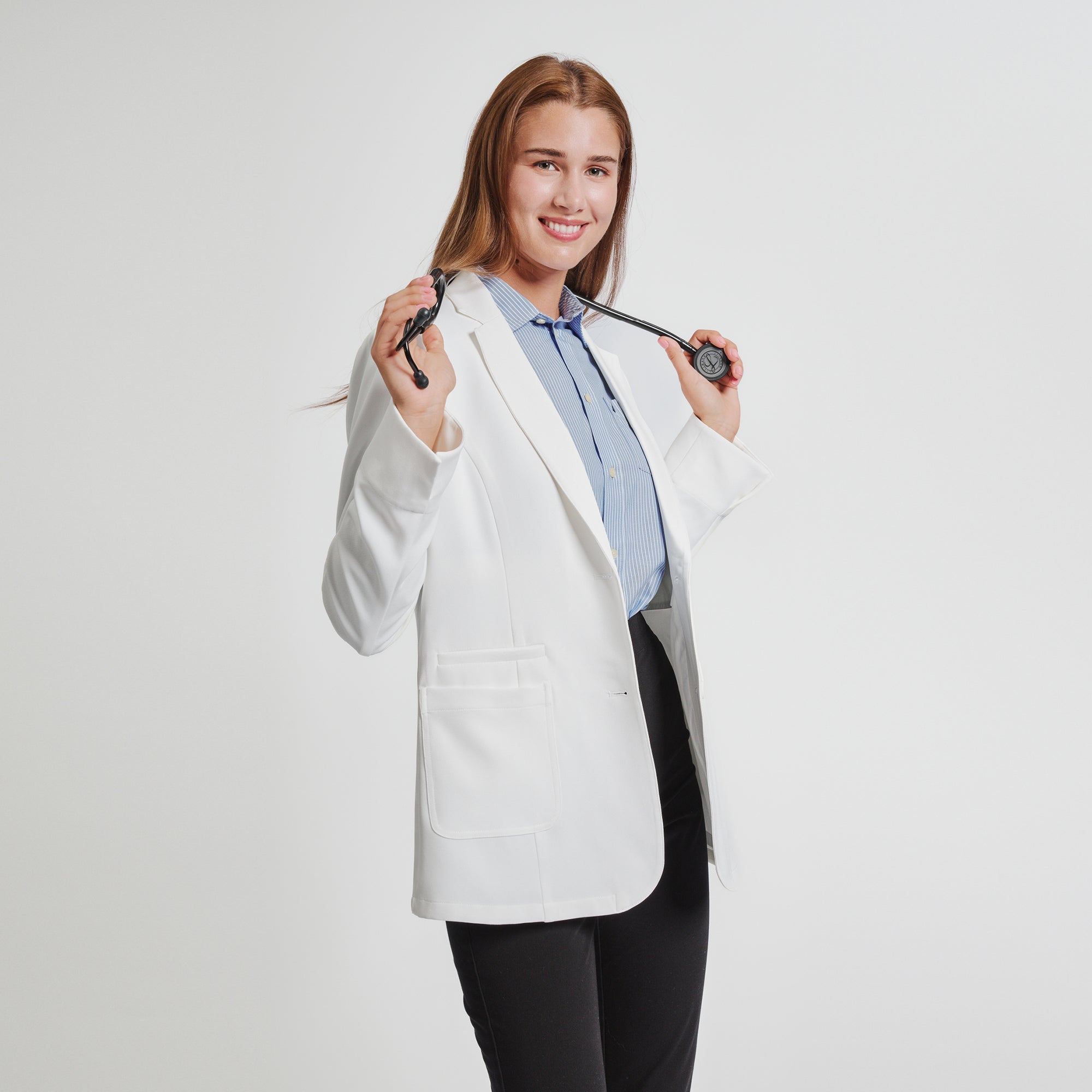 Image of Zenir | Structured Nuevo Short Lab Coat LCW-202 - Ivory White