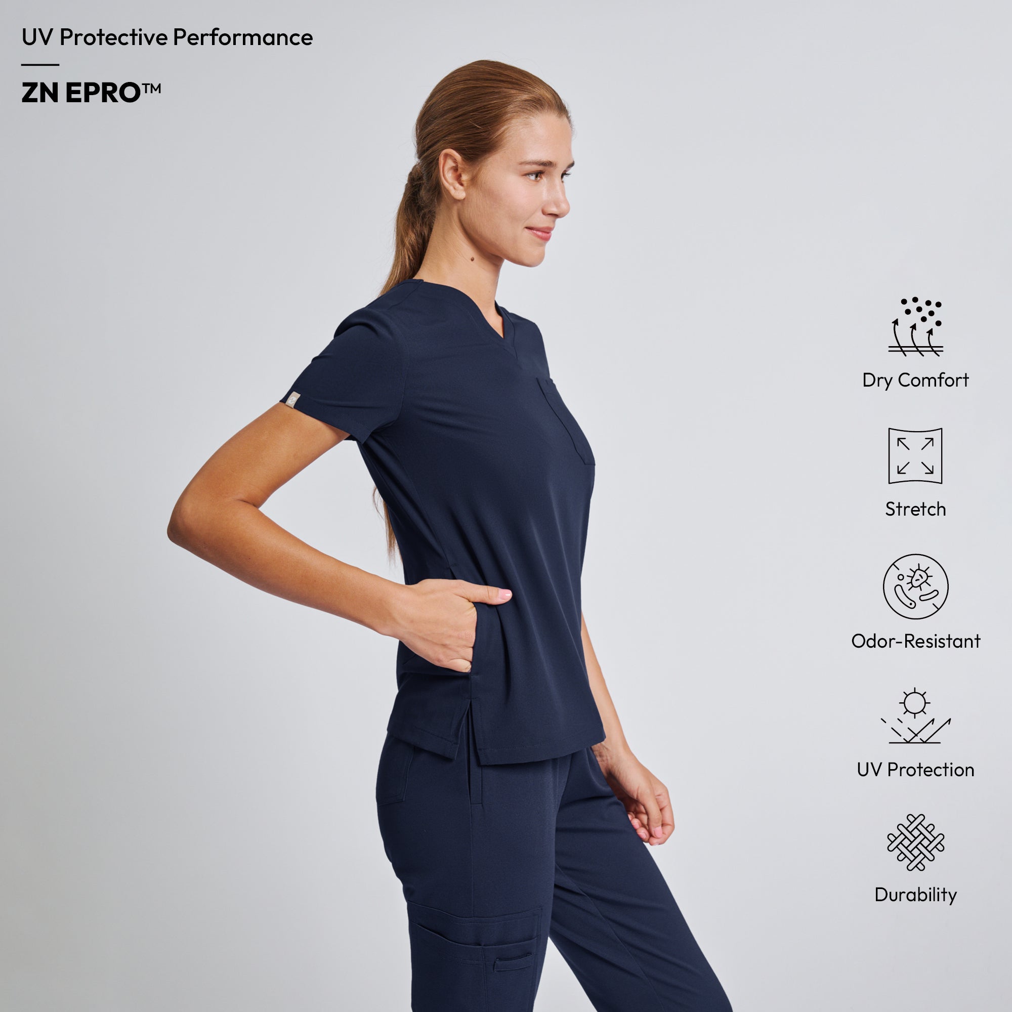 Image of Zenir | Women's Core 3 Pocket Scrub Top - Navy