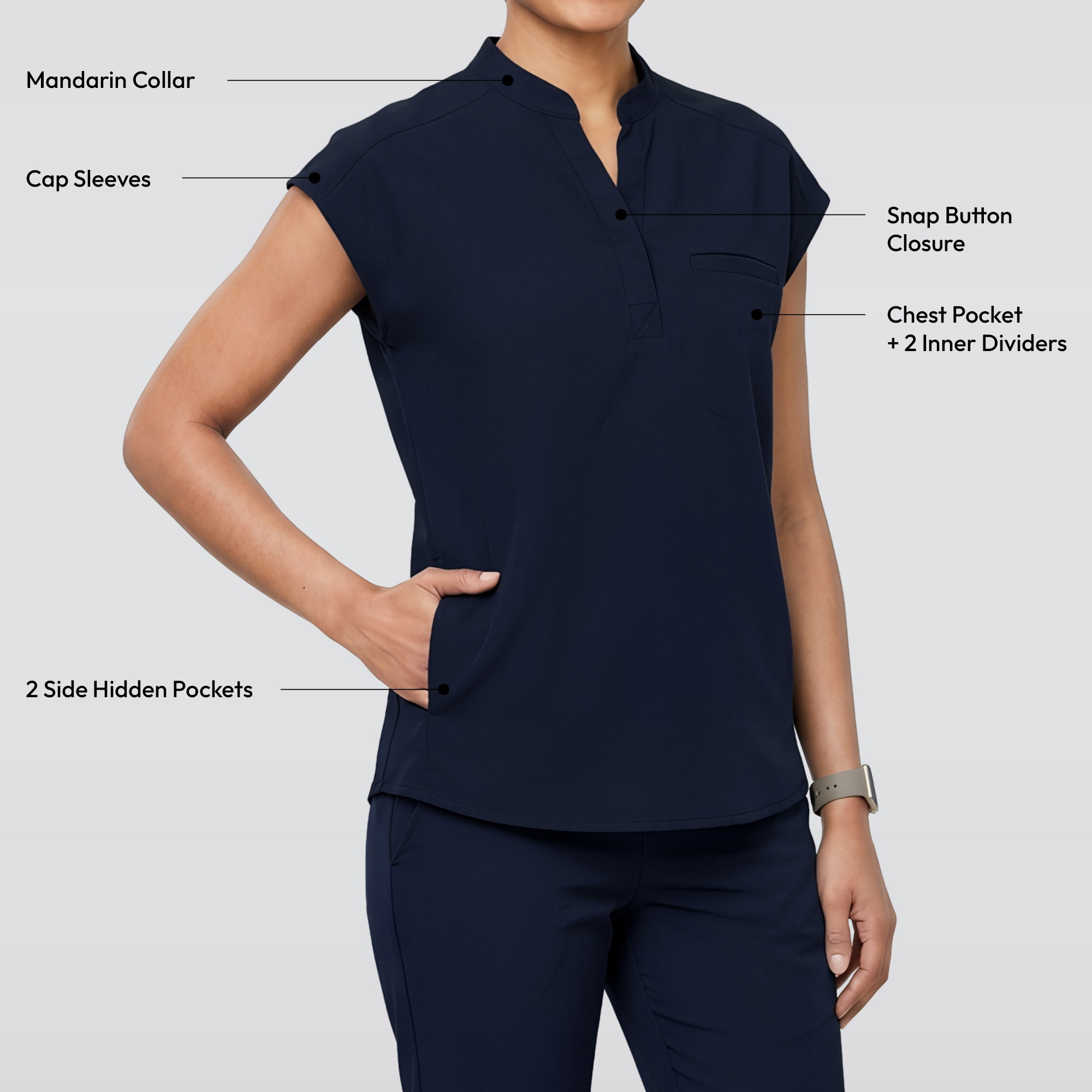 Image of Zenir | Women's Mandarin Collar Scrub Top - Navy