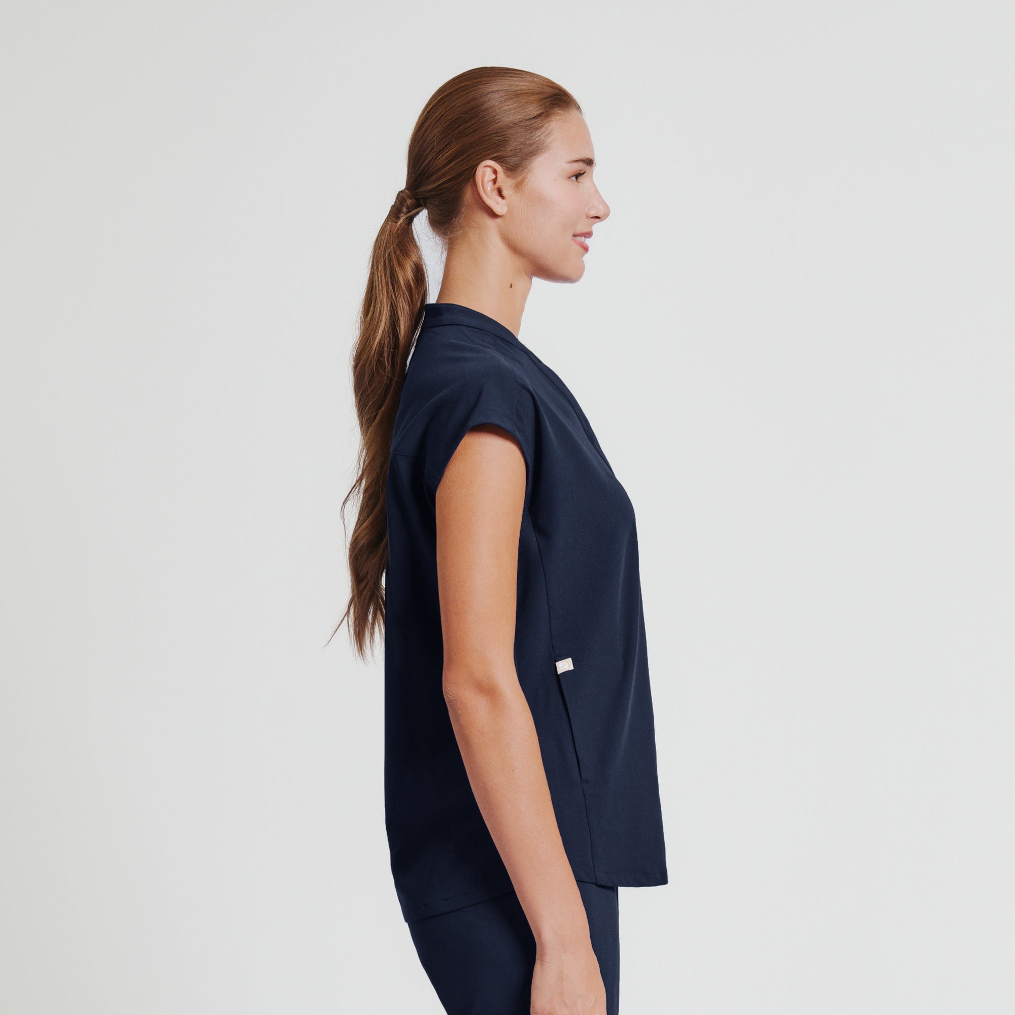Image of Zenir | Women's Mandarin Collar Scrub Top - Navy