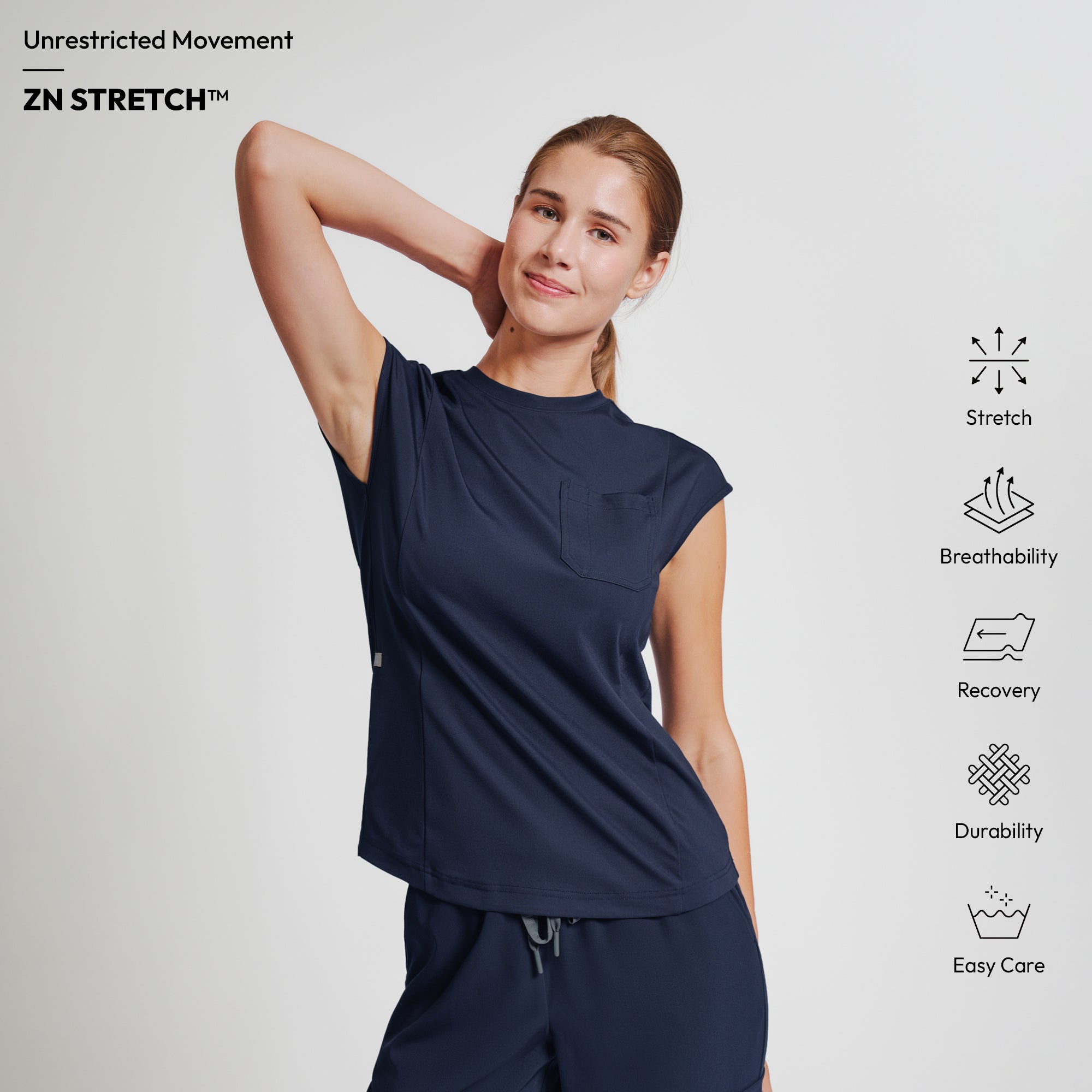 Image of Zenir | Women's Soft Stretch Crewneck Scrub Top - Navy