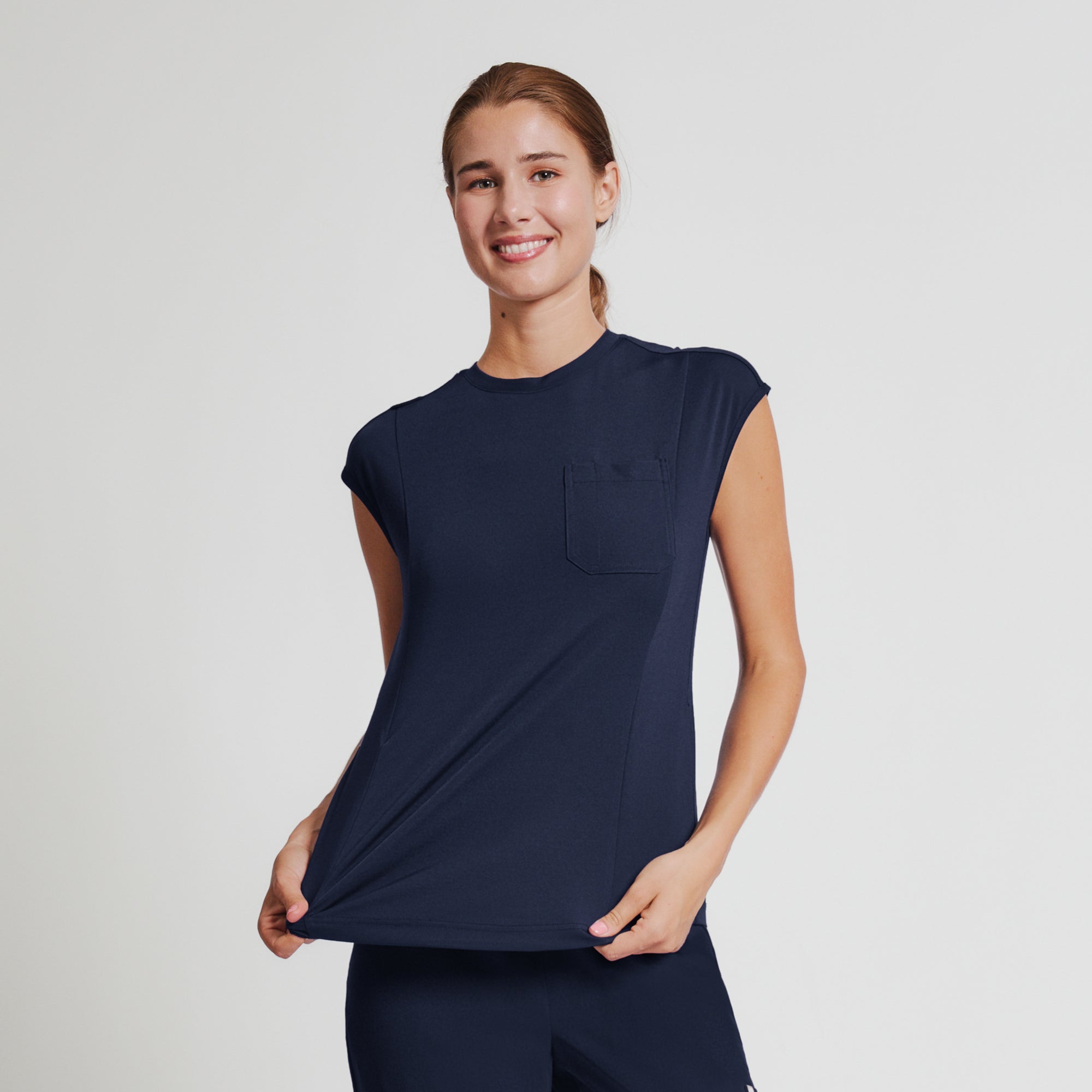 Image of Zenir | Women's Soft Stretch Crewneck Scrub Top - Navy