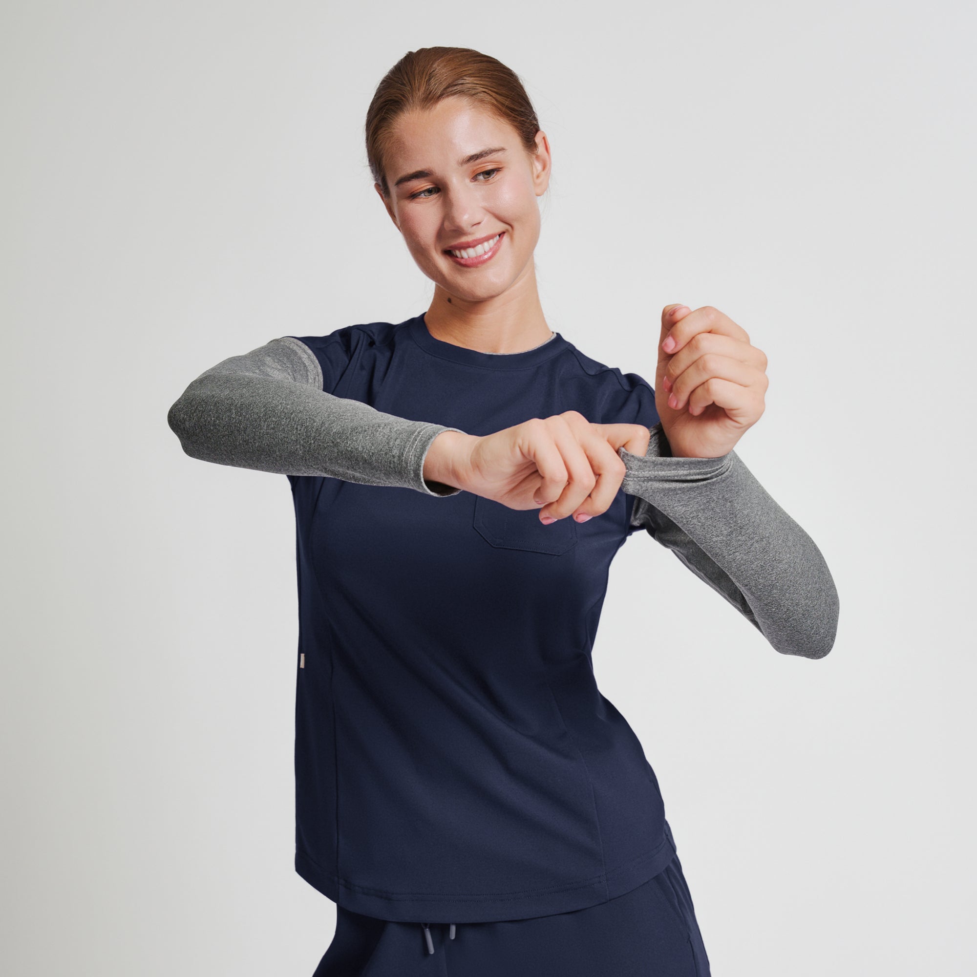 Image of Zenir | Women's Soft Stretch Crewneck Scrub Top - Navy