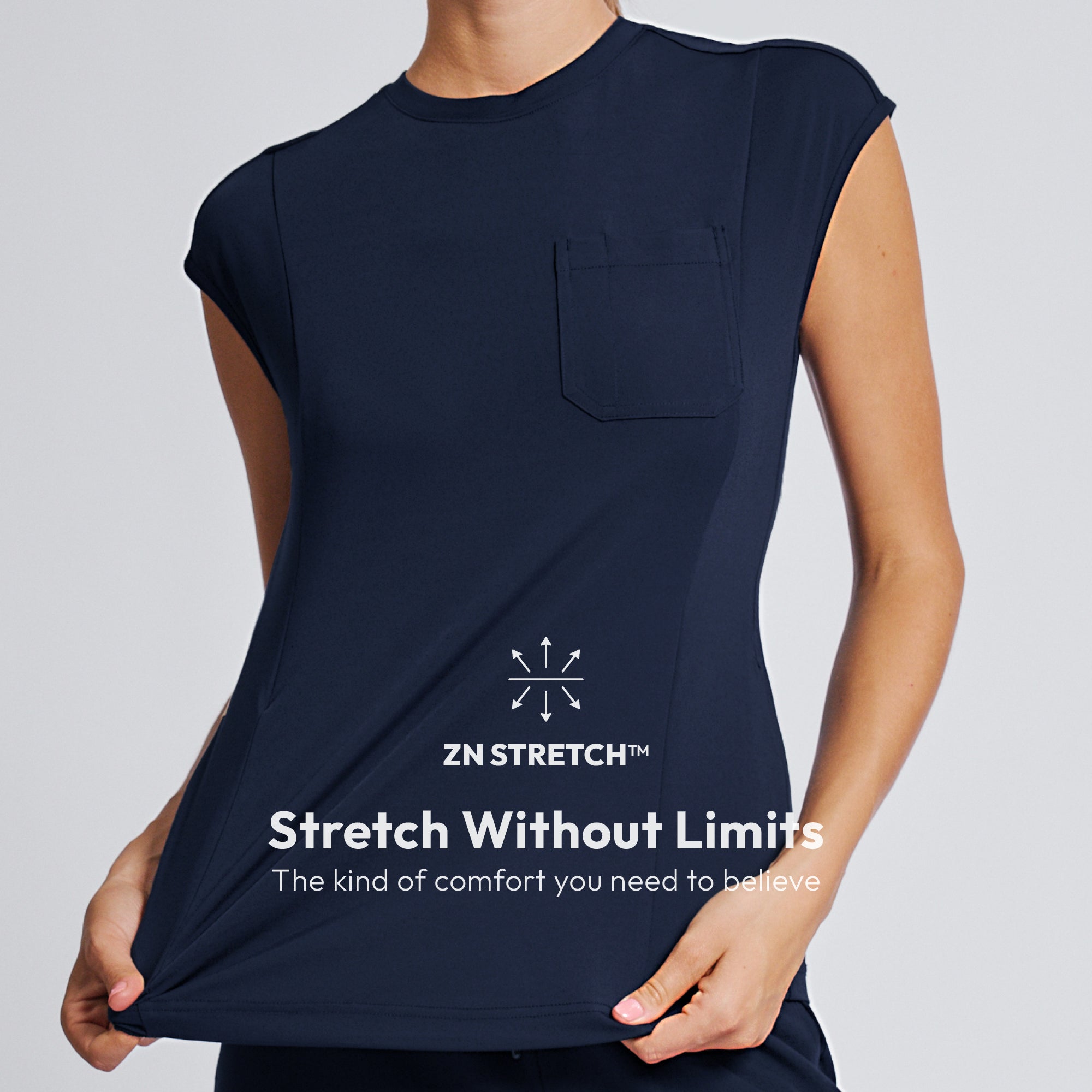 Image of Zenir | Women's Soft Stretch Crewneck Scrub Top - Navy
