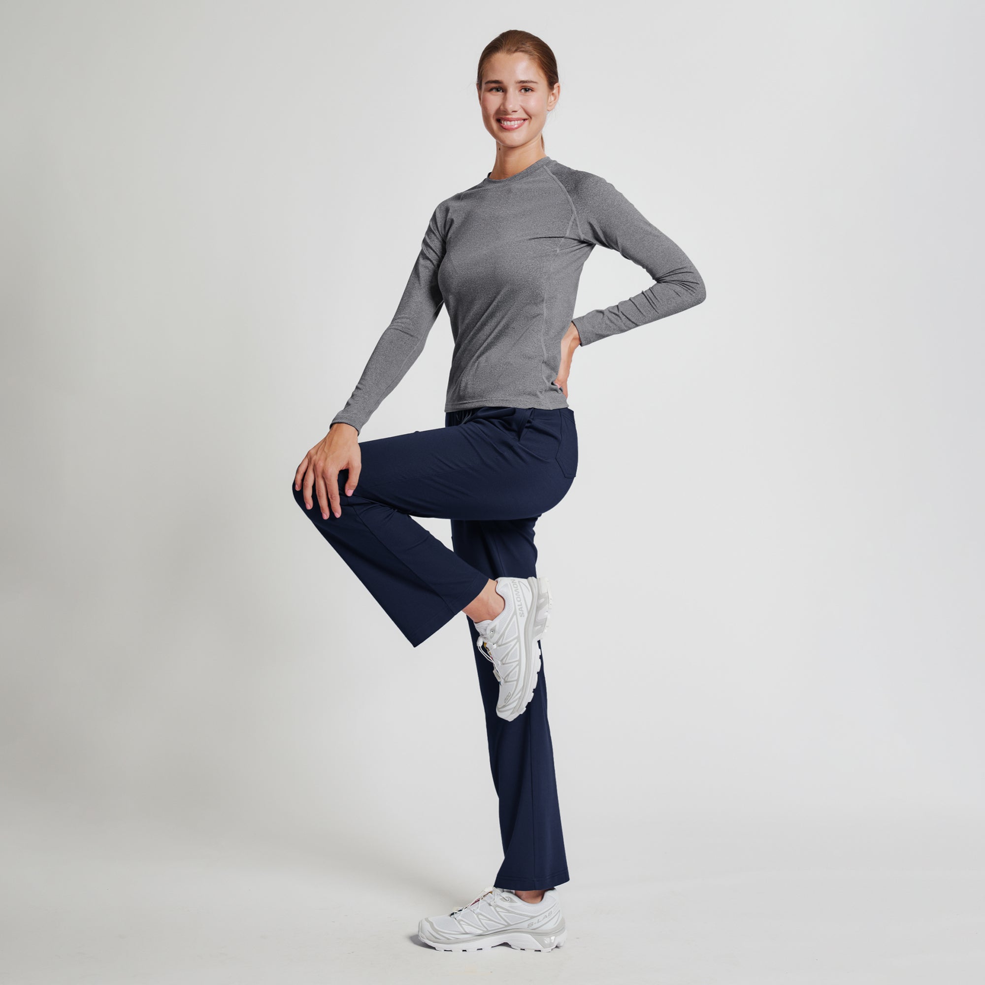 Image of Zenir | Women's Soft Stretch High Waisted Flare Scrub Pants - Navy