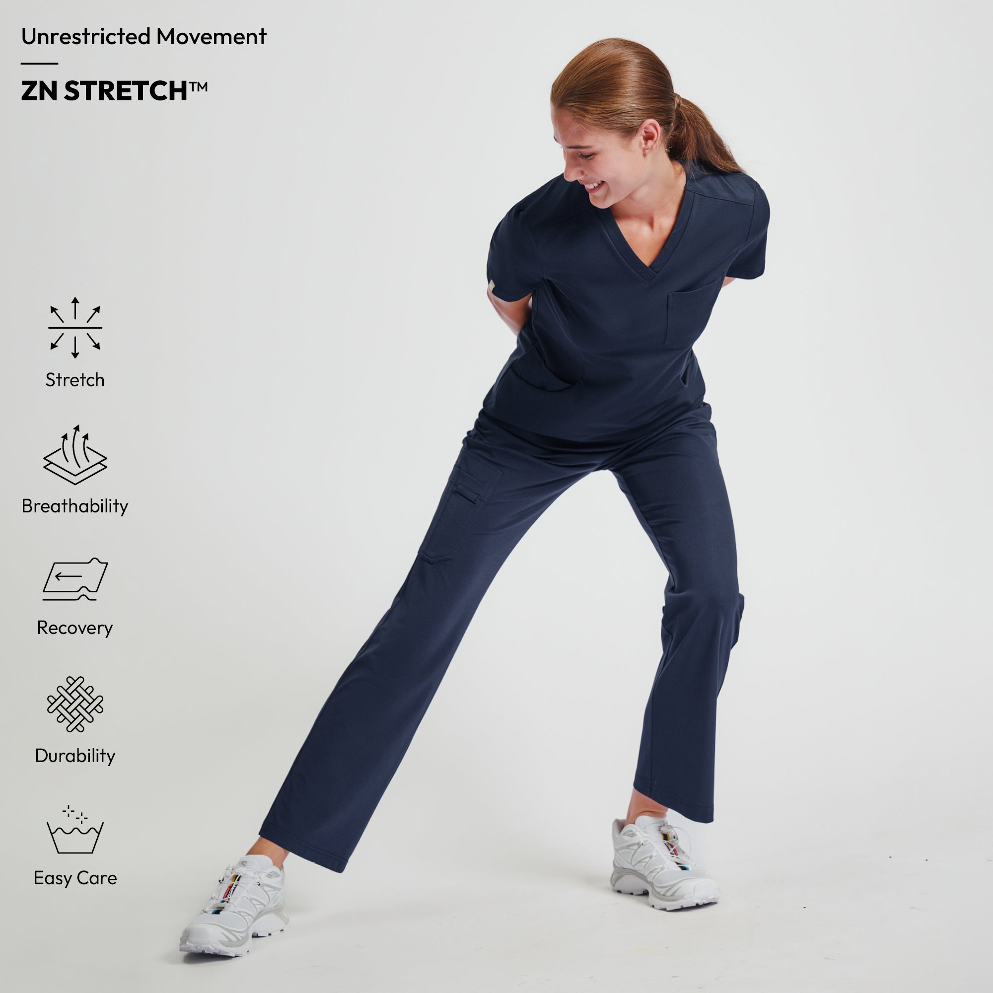Image of Zenir | Women's Soft Stretch High Waisted Flare Scrub Pants - Navy