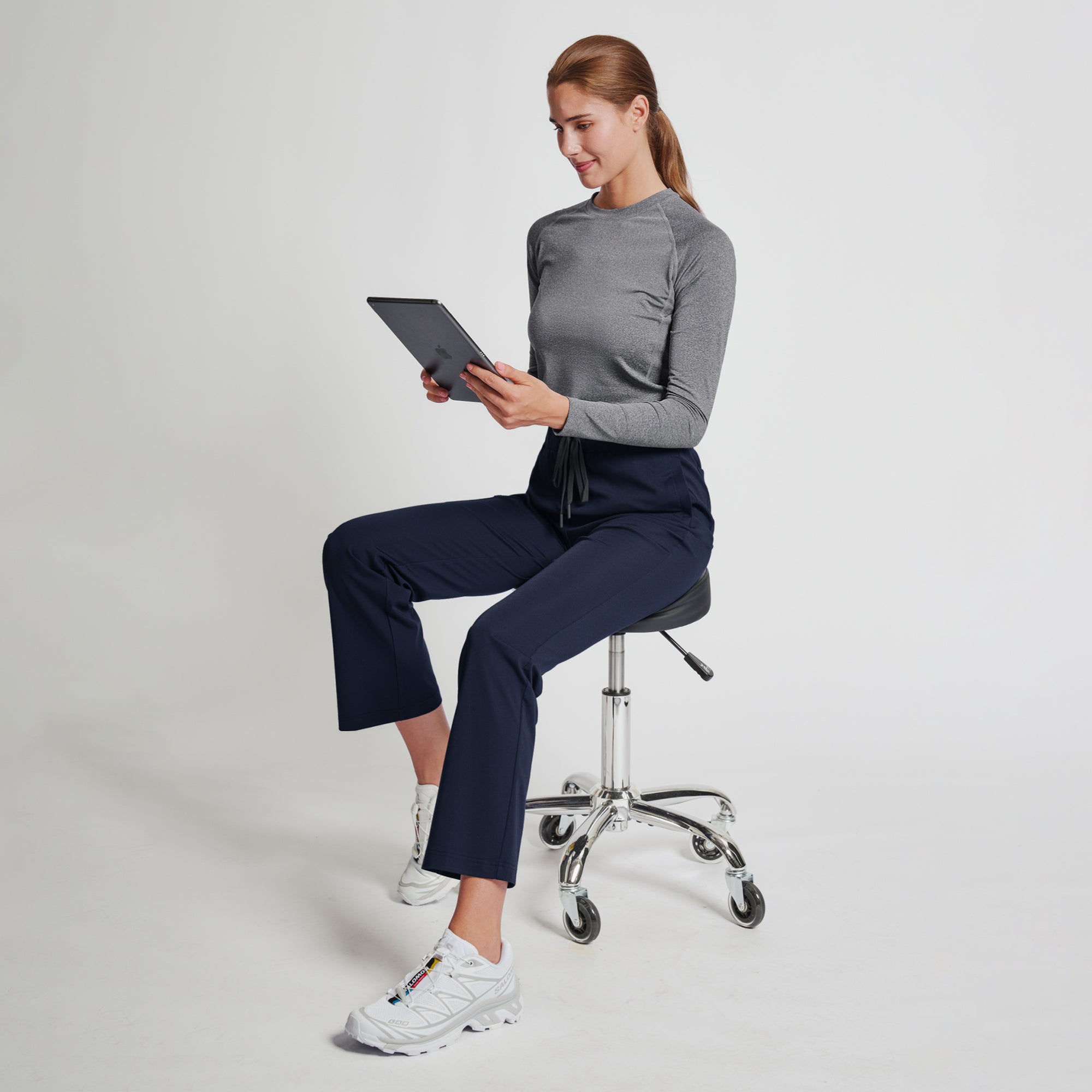Image of Zenir | Women's Soft Stretch High Waisted Flare Scrub Pants - Navy