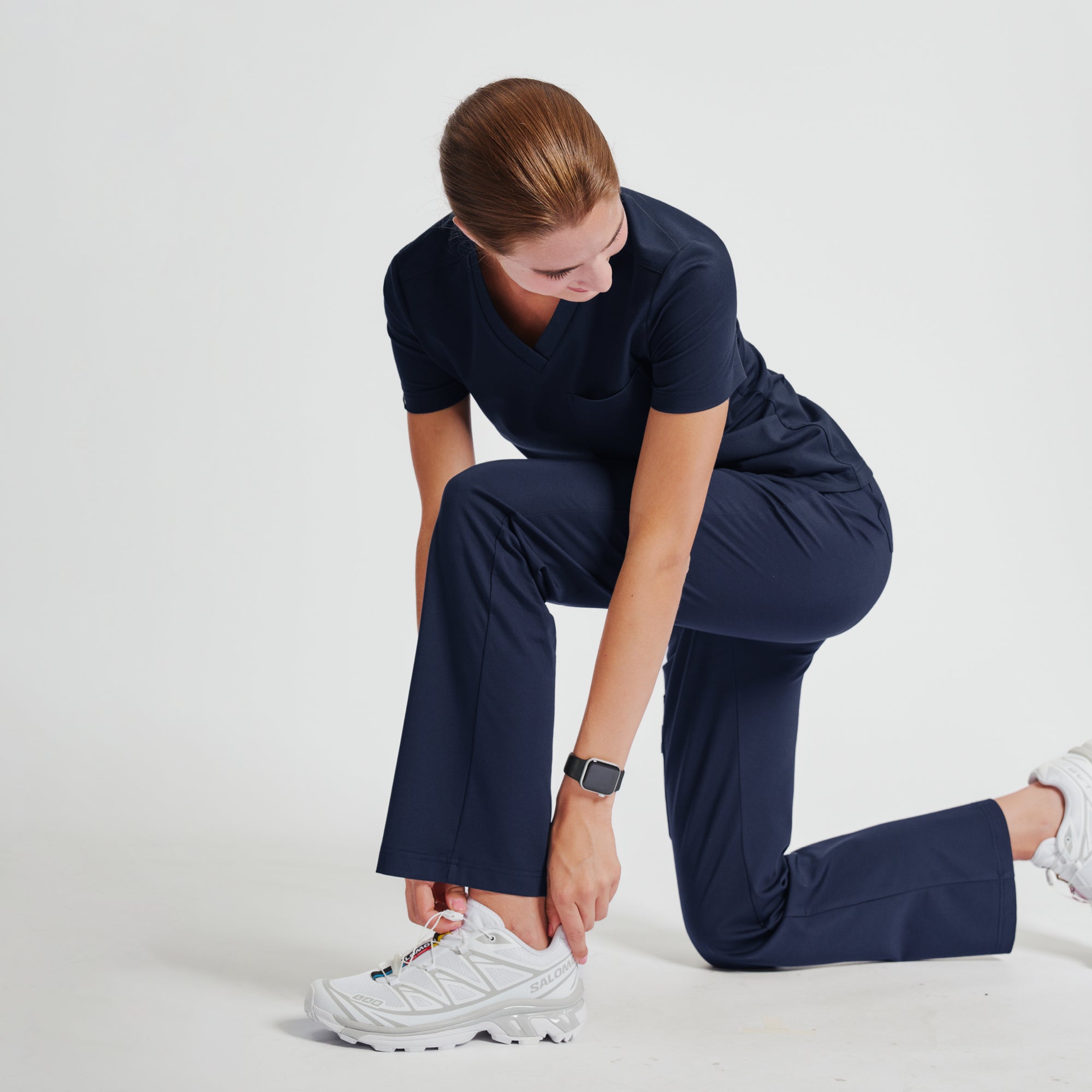 Image of Zenir | Women's Soft Stretch High Waisted Flare Scrub Pants - Navy